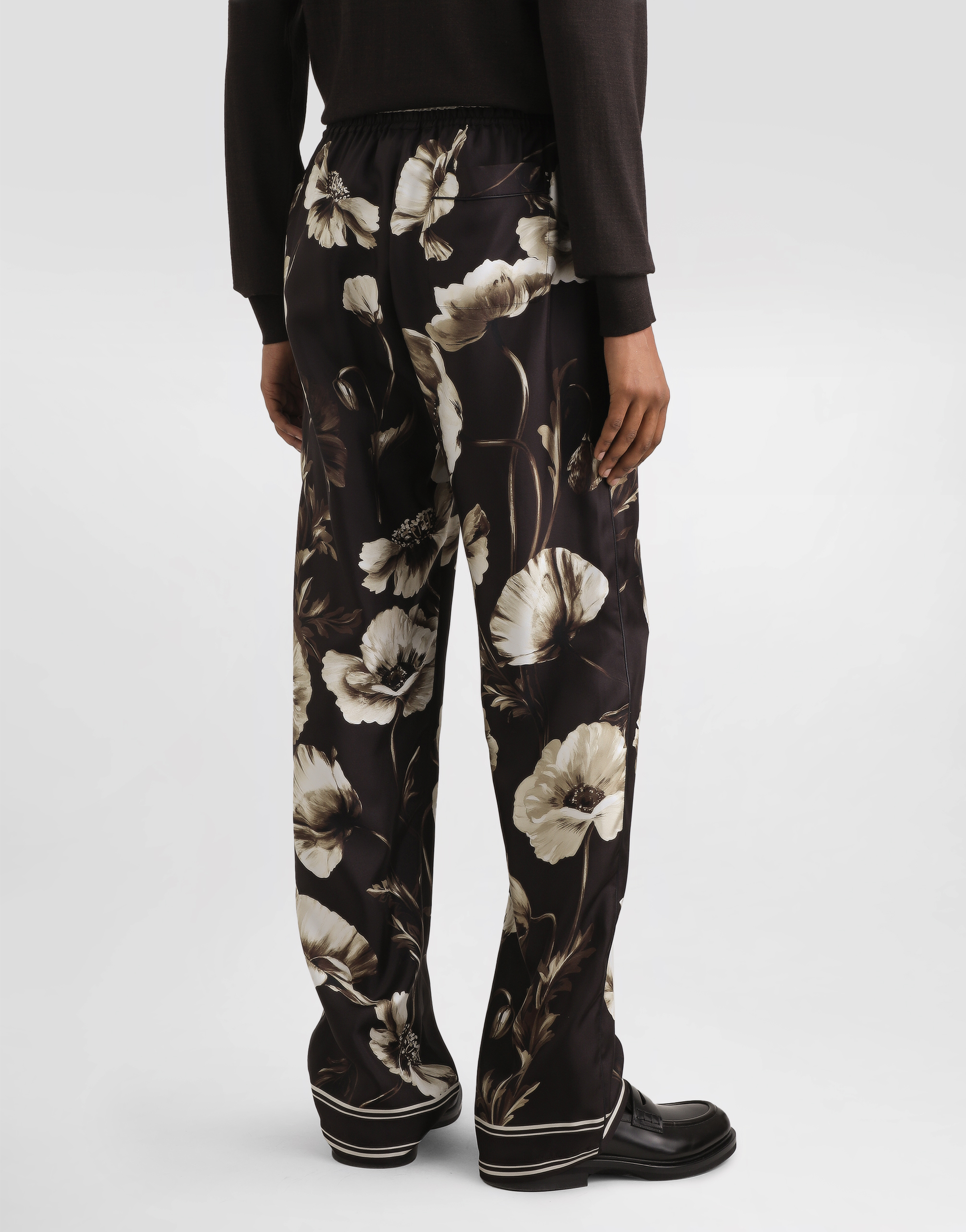 Poppy-print silk twill trousers