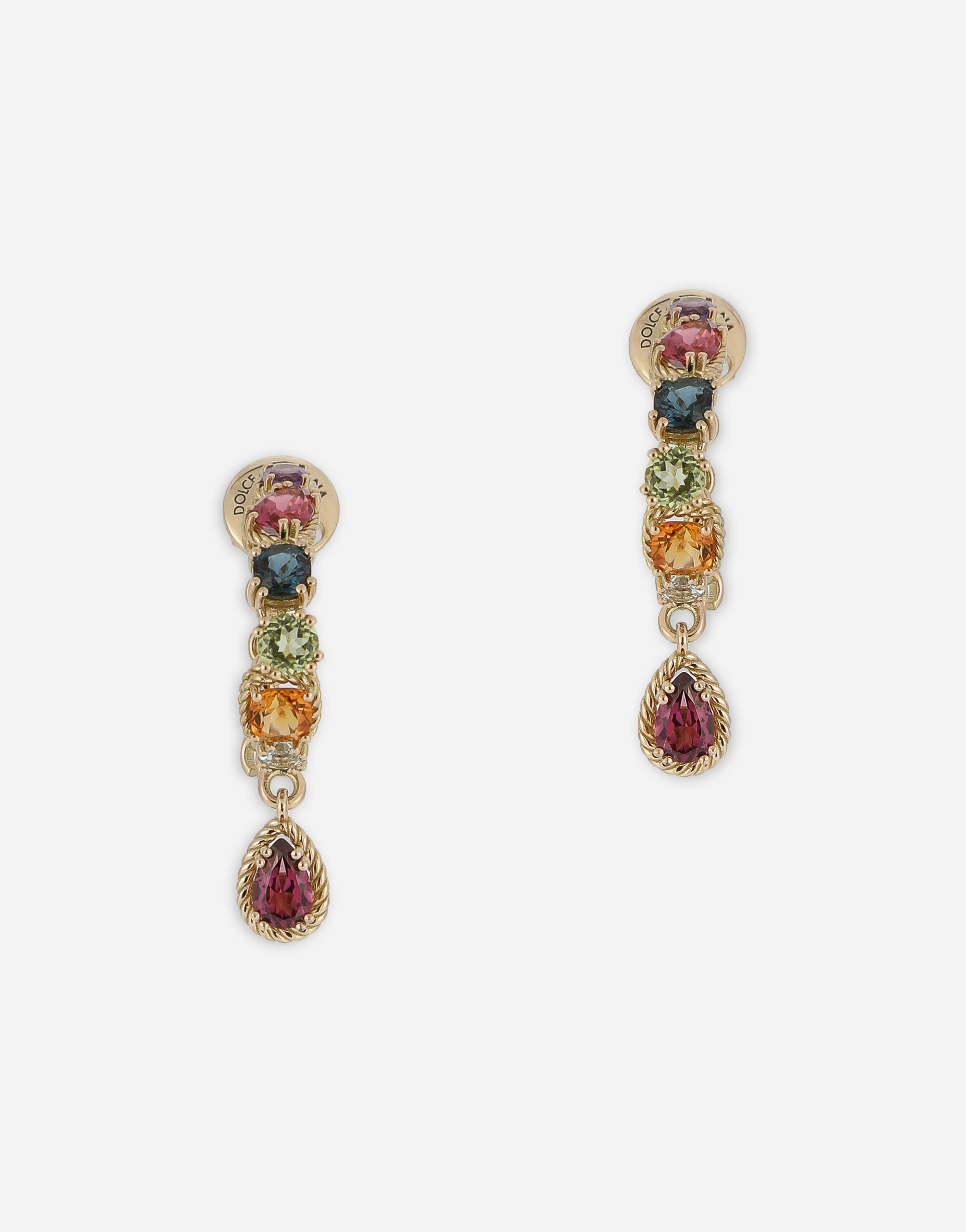 DOLCE & GABBANA 18 KT YELLOW GOLD PIERCED EARRINGS  WITH MULTICOLOR FINE GEMSTONES