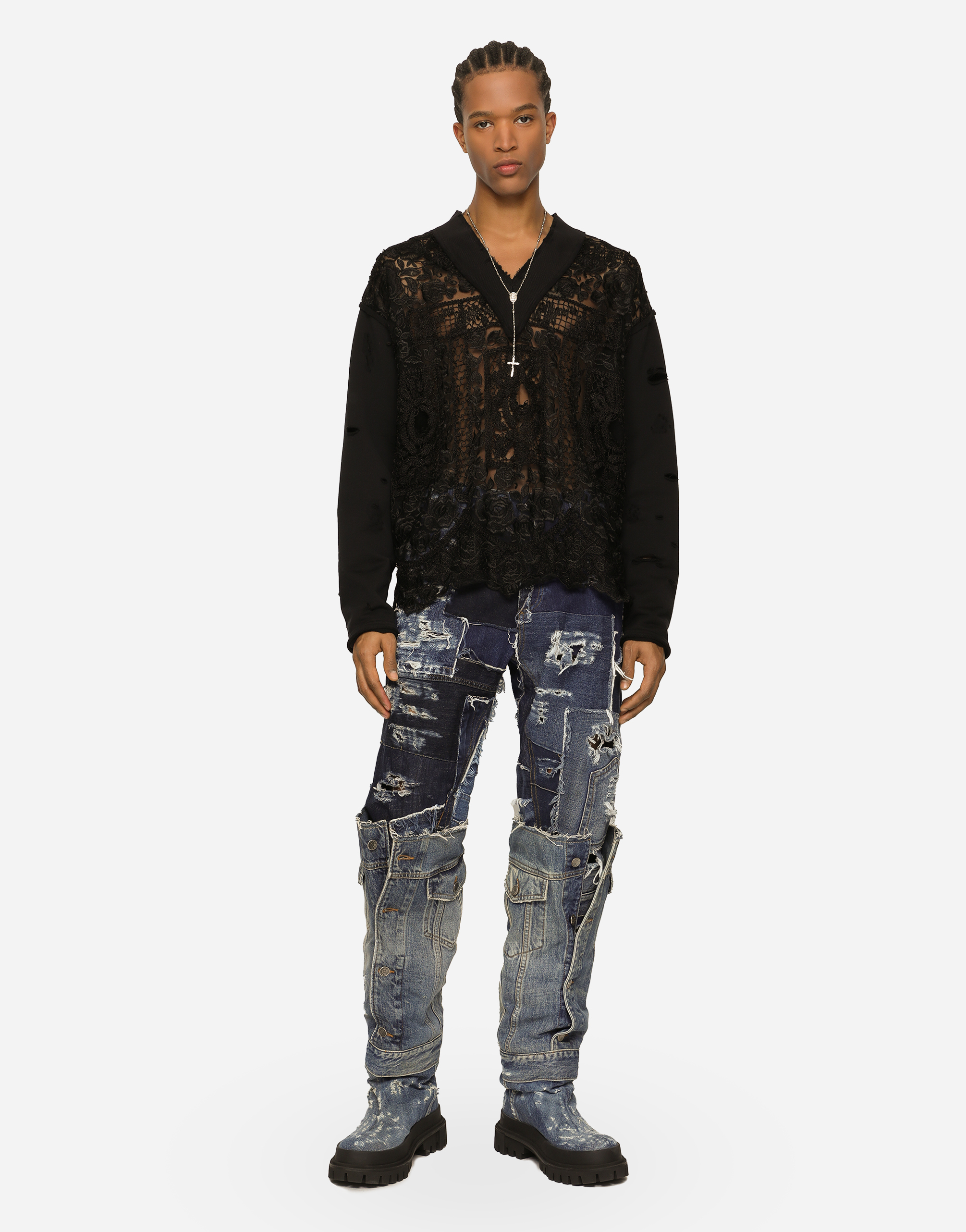 DOLCE & GABBANA EMBROIDERED TULLE AND JERSEY SWEATSHIRT