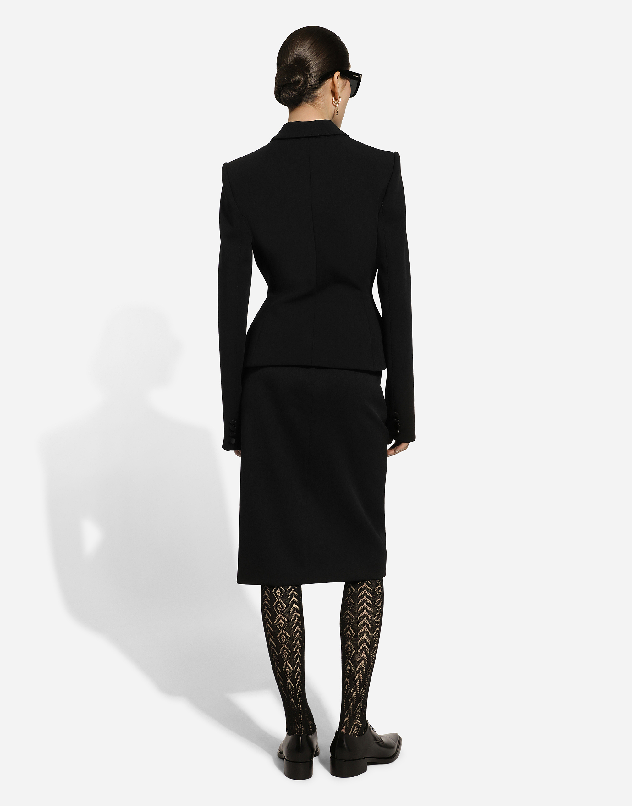 Dolce & Gabbana Calf-length Wool Gabardine Skirt With Slit In Black