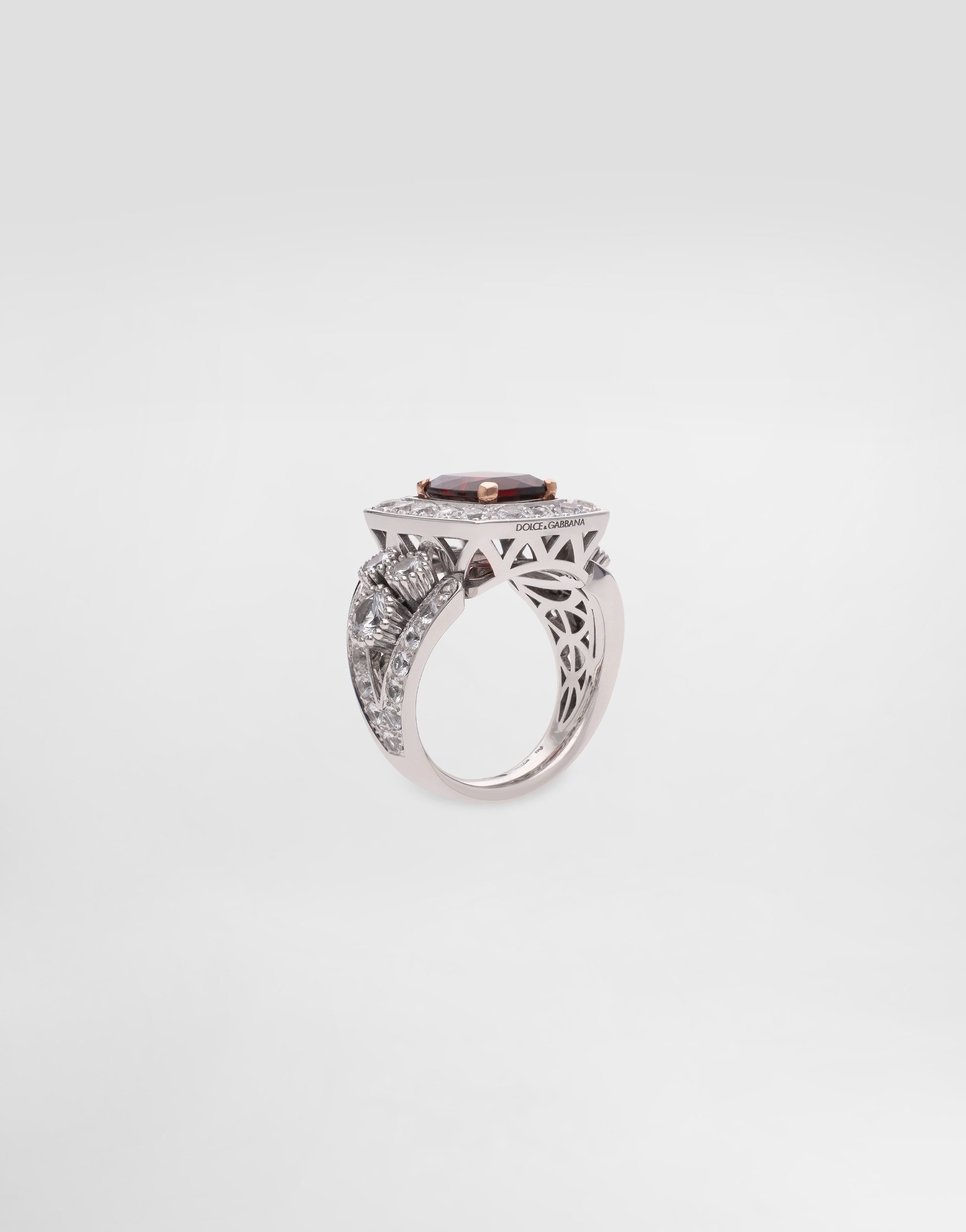 Dolce & Gabbana Eleganza Ring 18-carat White And Rose Gold, Garnet, And Sapphires In White