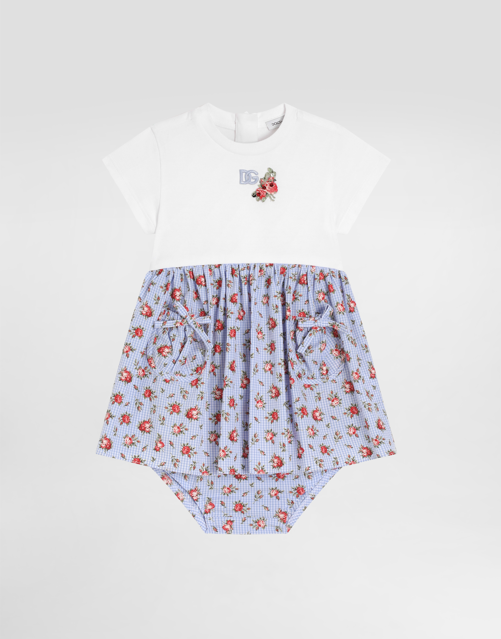 Floral-print jersey and poplin dress with DG embroidery in