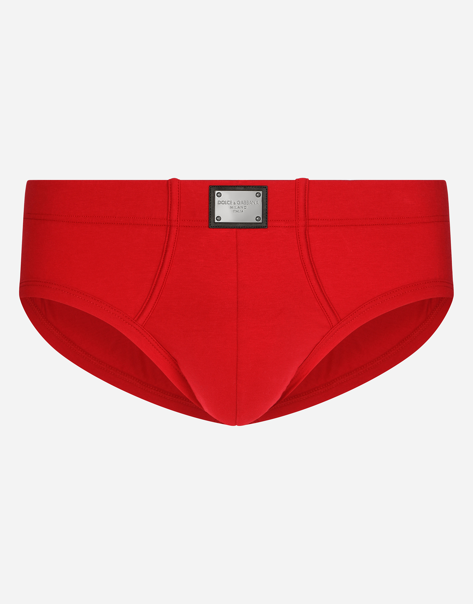Dolce & Gabbana Two-way-stretch Cotton Mid-rise Briefs With Logo Tag In Medium_bordeaux