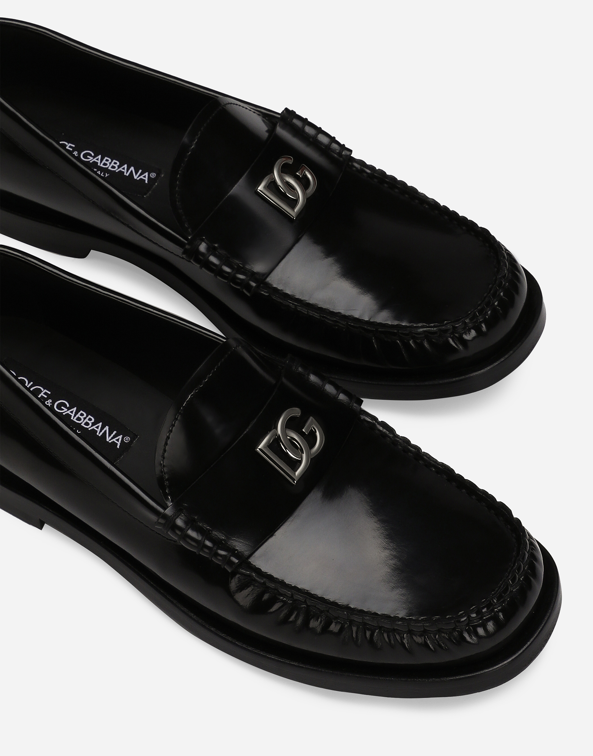 Dolce & Gabbana Dg Medallion Leather Classic Loafers In Black