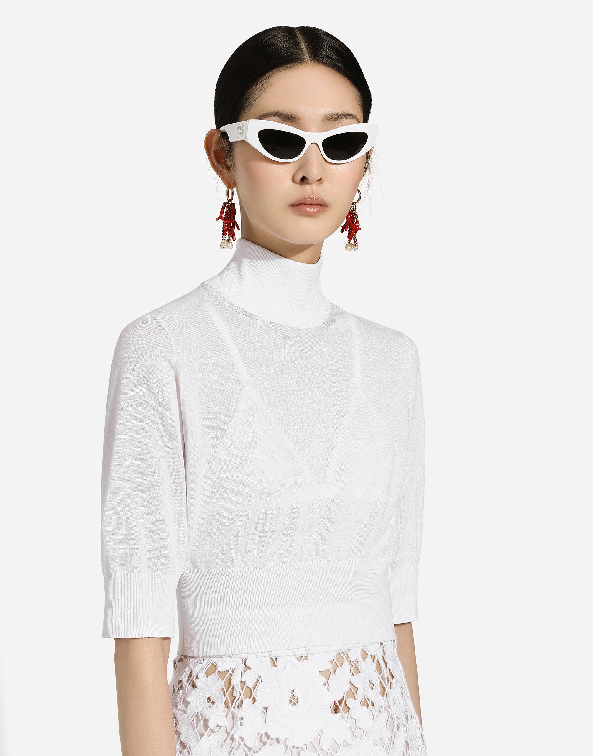 Dolce & Gabbana Cotton And Silk Cropped Sweater In ホワイト