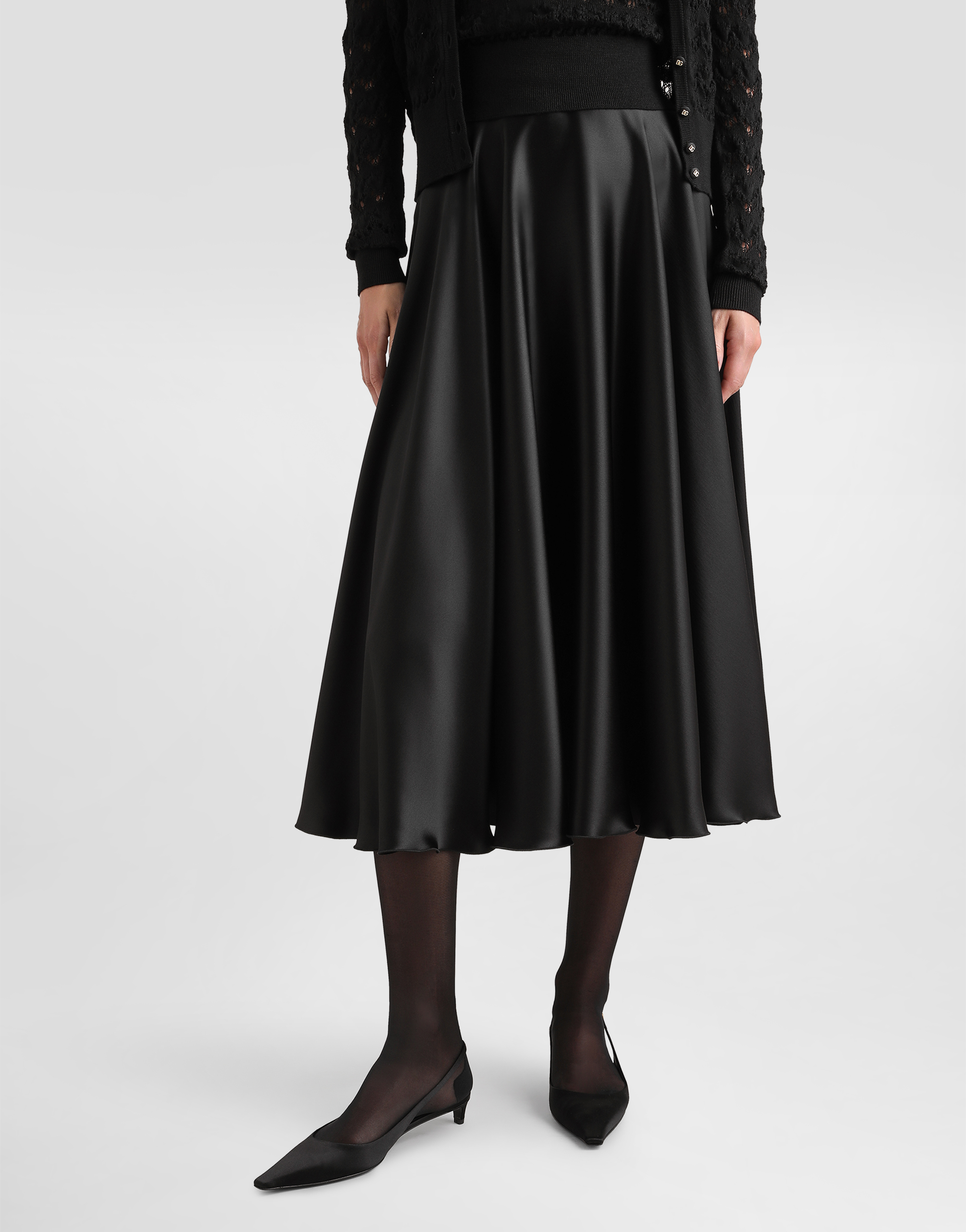 Dolce & Gabbana Silk Satin Calf-length Circle Skirt In Black