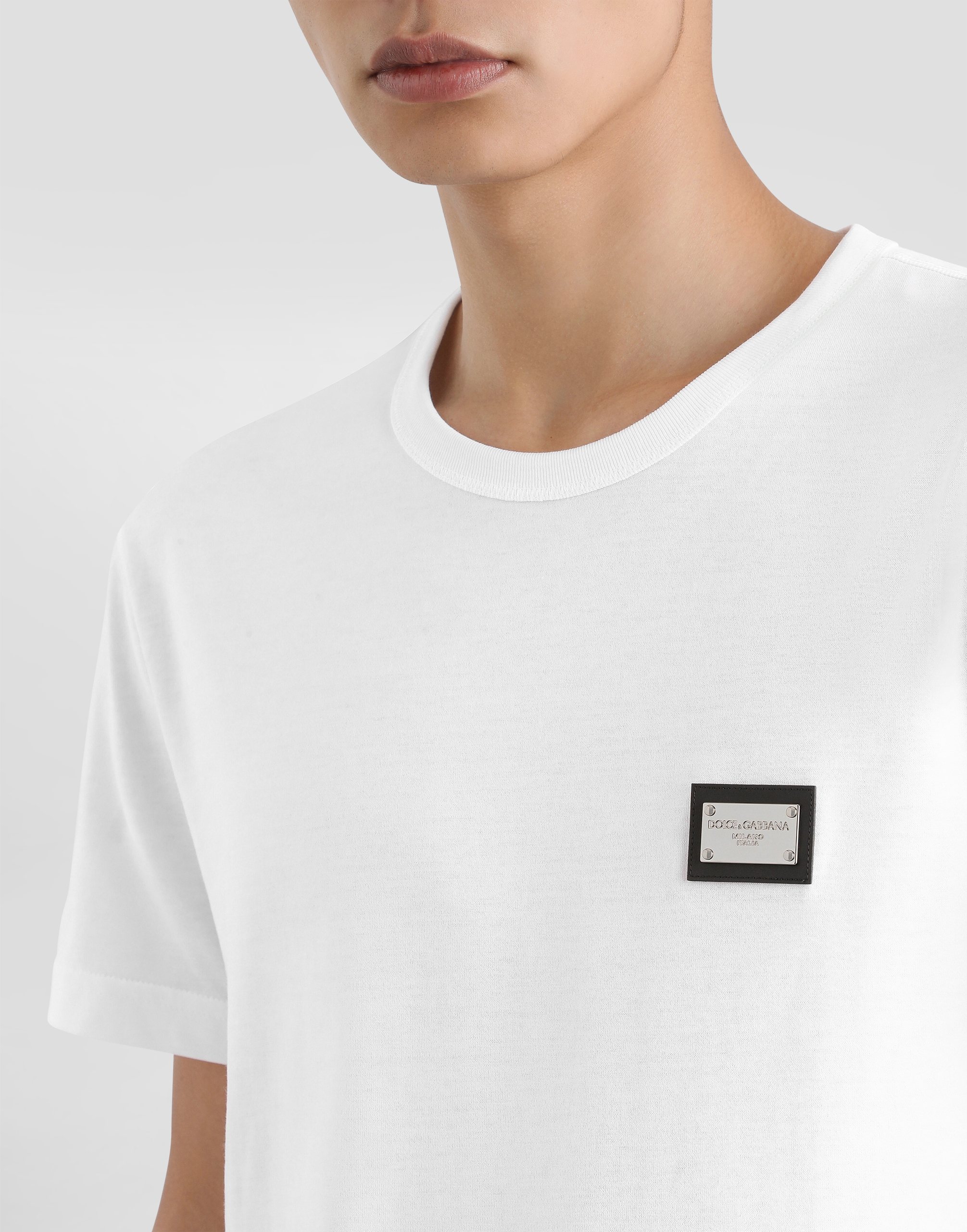 Dolce & Gabbana Black Cotton Branded Tag T-shirt In Bianco