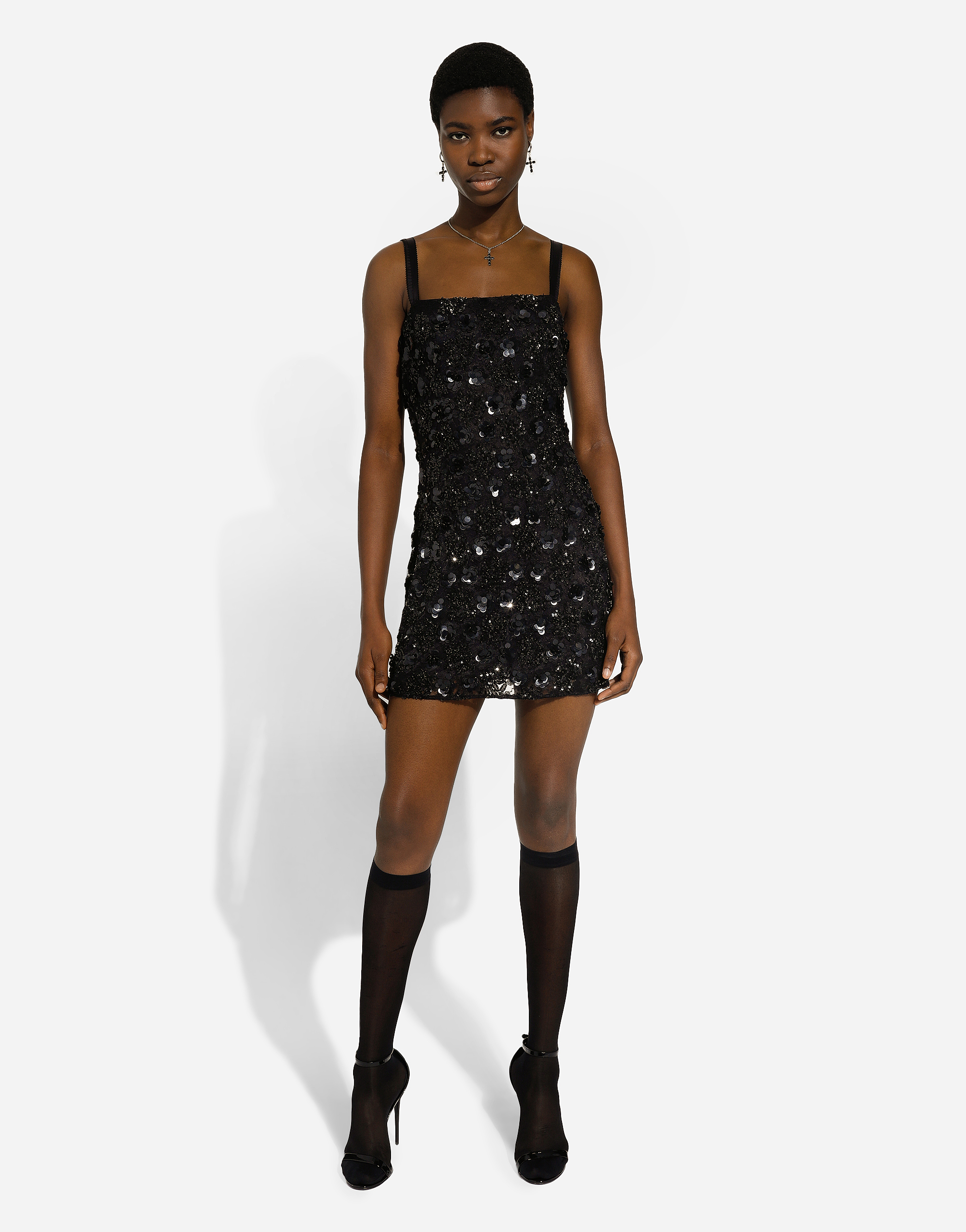 Dolce & Gabbana Short Dress With Sequin Embellishment In Black