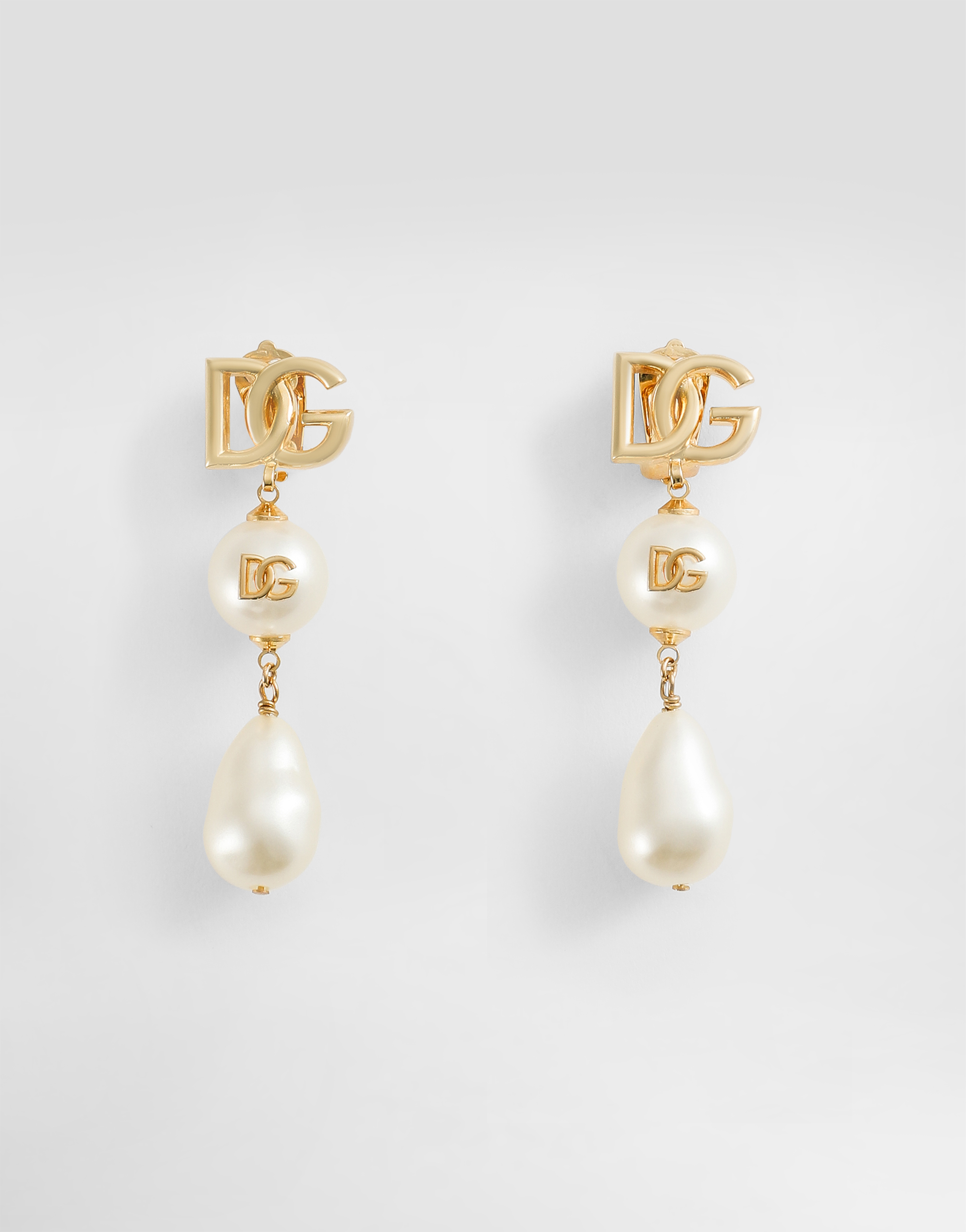 Dolce & Gabbana Drop Earrings With Teardrop Accents, Cabochons And Dg Logo - Woman Bijoux White Metal Onesize