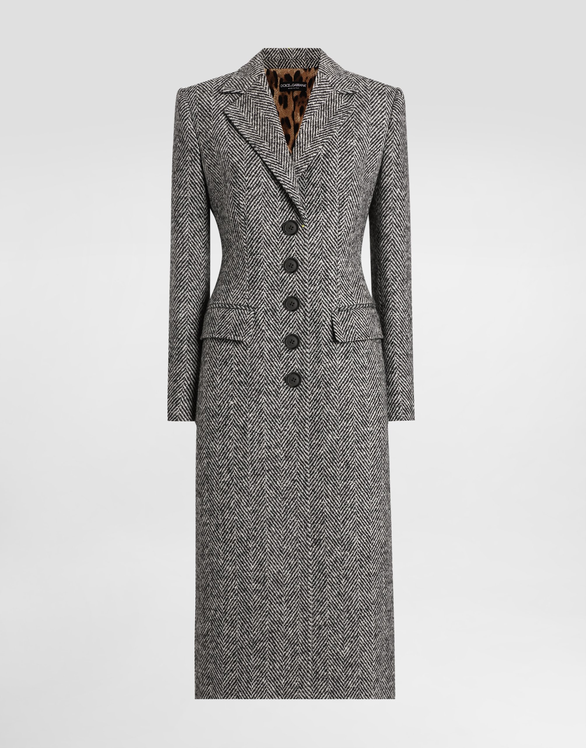 Dolce & Gabbana Single-breasted Coat In Wool Chevron In Multi