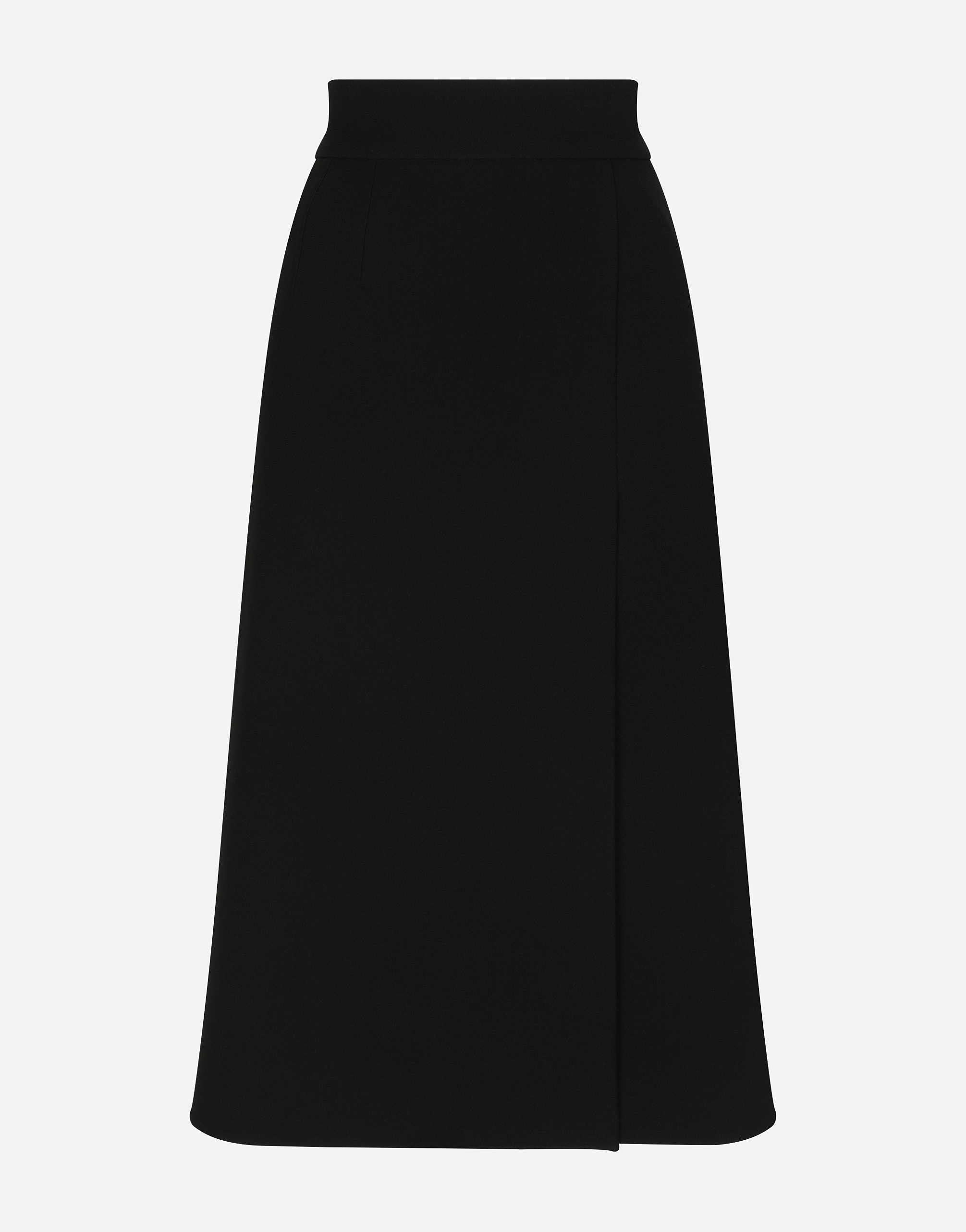 Dolce & Gabbana Technical Crepe Calf-length Skirt With Slit - Woman Skirts Black