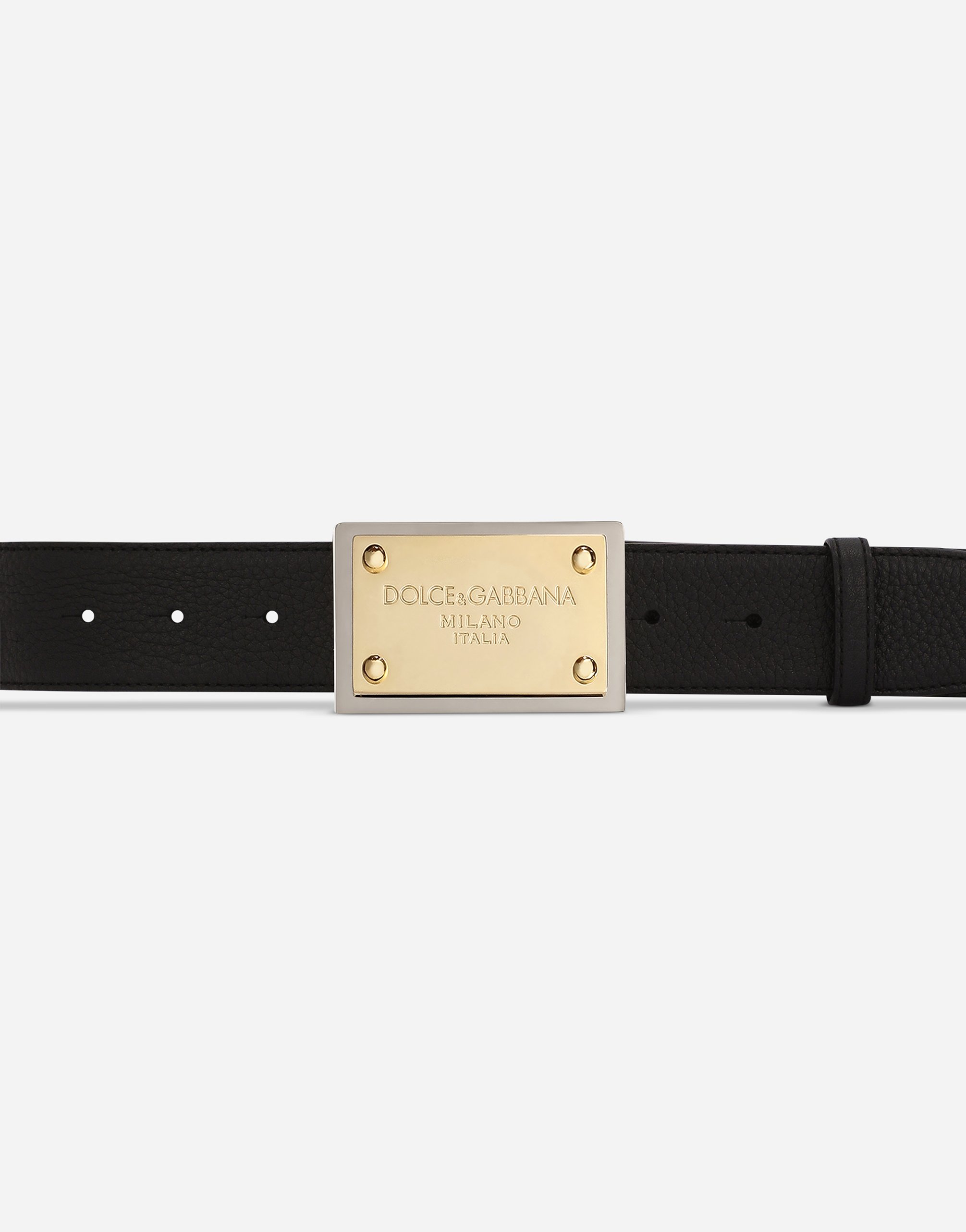 Dolce & Gabbana Lux Leather Belt With Branded Buckle In Black