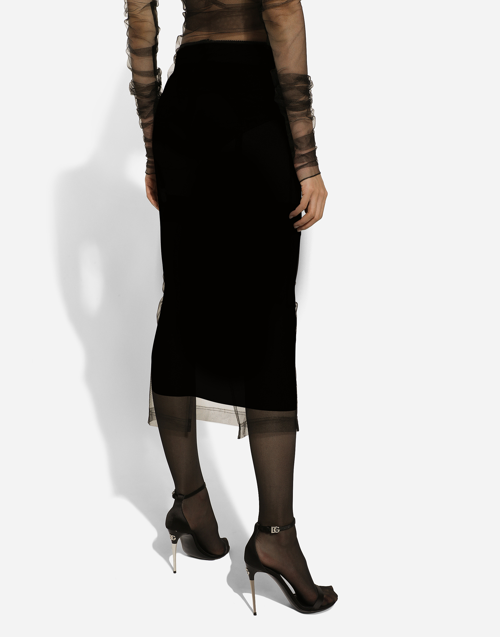 Tulle pencil skirt with slit