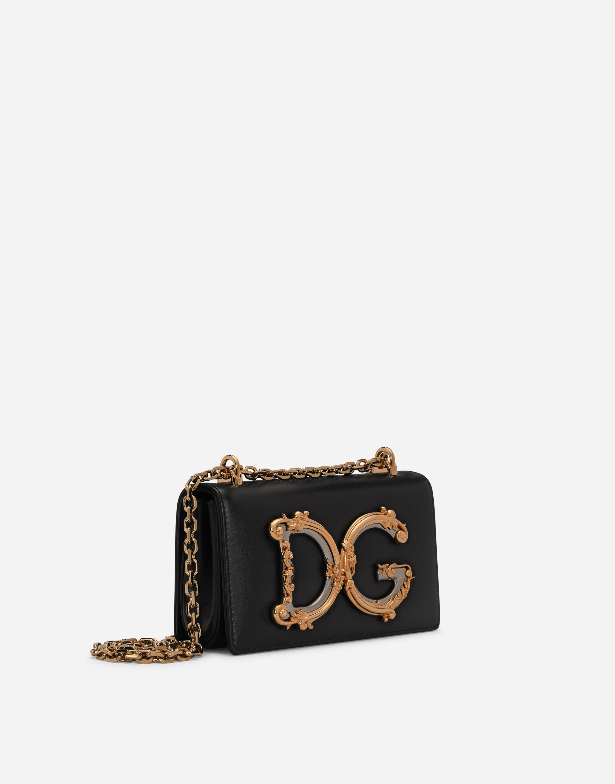 Dolce & Gabbana Dg Girls Phone Bag In Plain Calfskin In Black