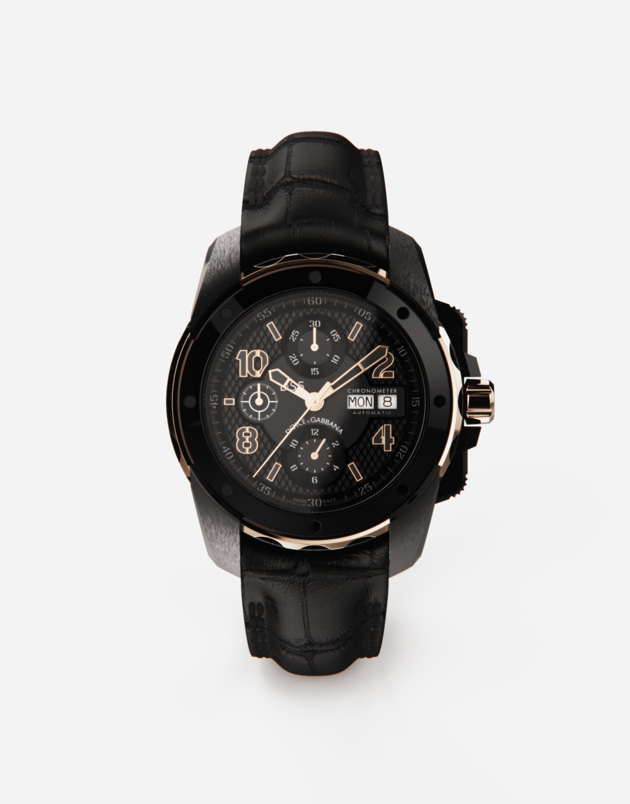 Shop Dolce & Gabbana Ds5 Watch In Red Gold And Steel With Pvd Coating In Black