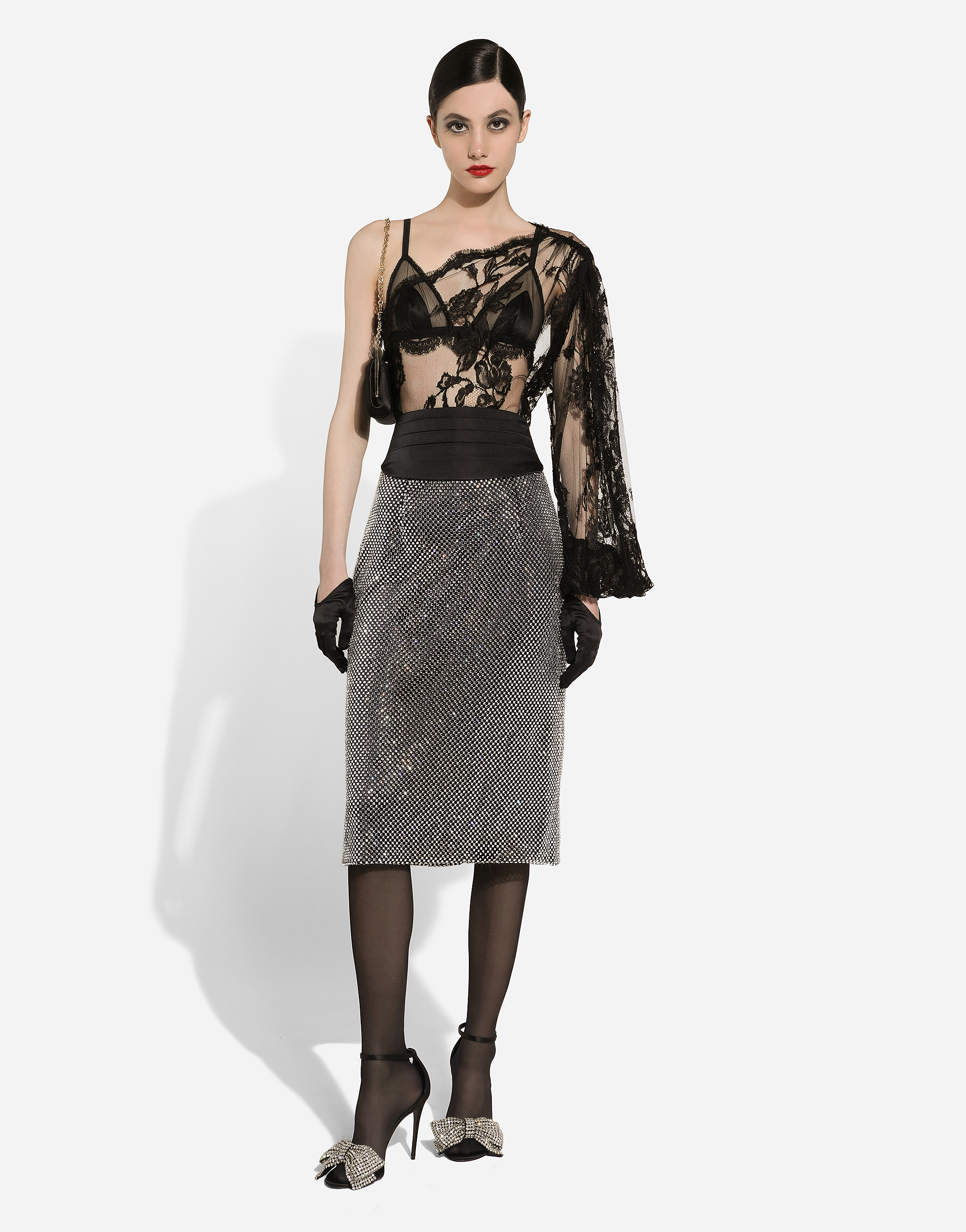 Shop Dolce & Gabbana Chantilly Lace One-shoulder Blouse In Black