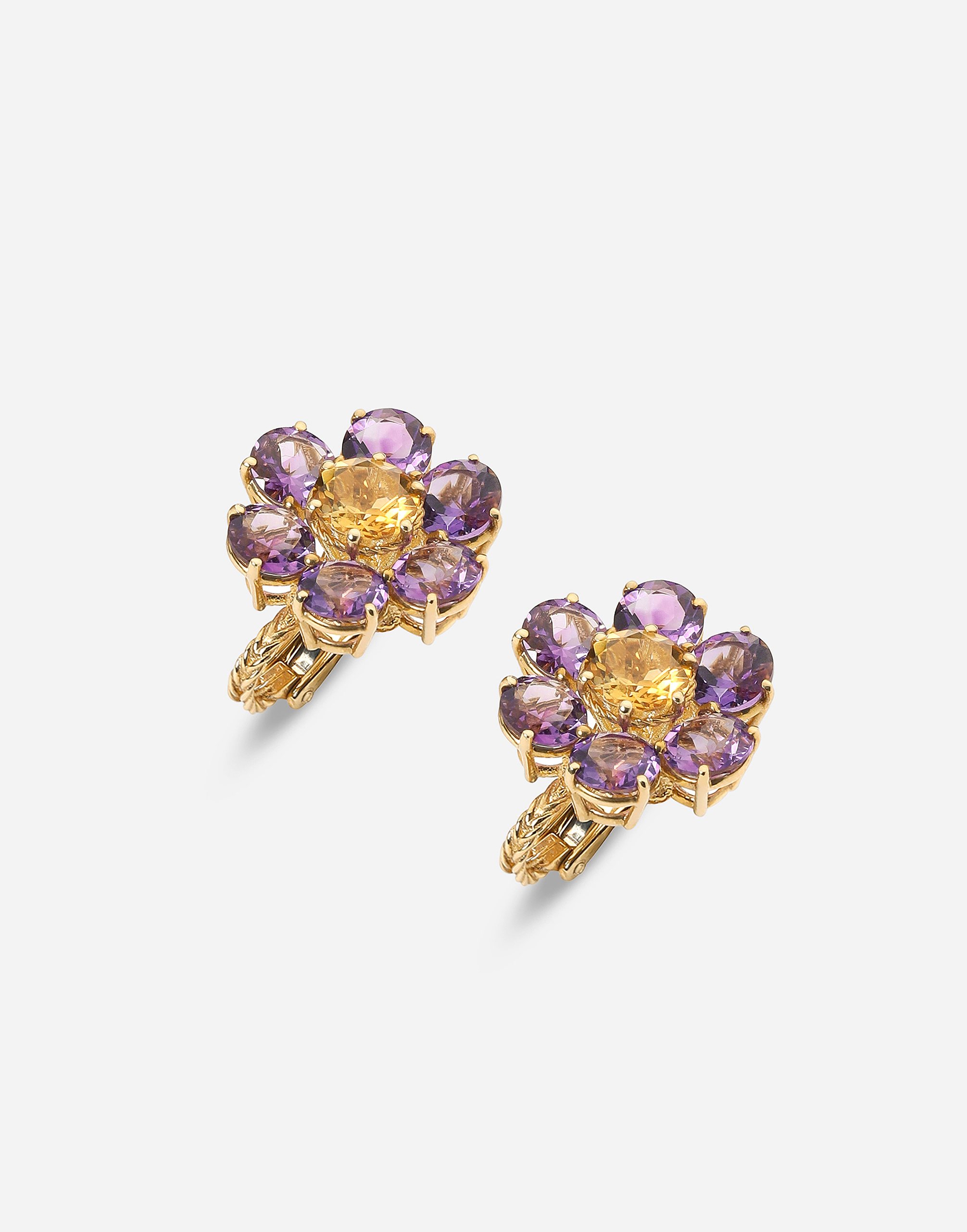Shop Dolce & Gabbana Spring Earrings In Yellow 18kt Gold With Amethyst Flower Motif