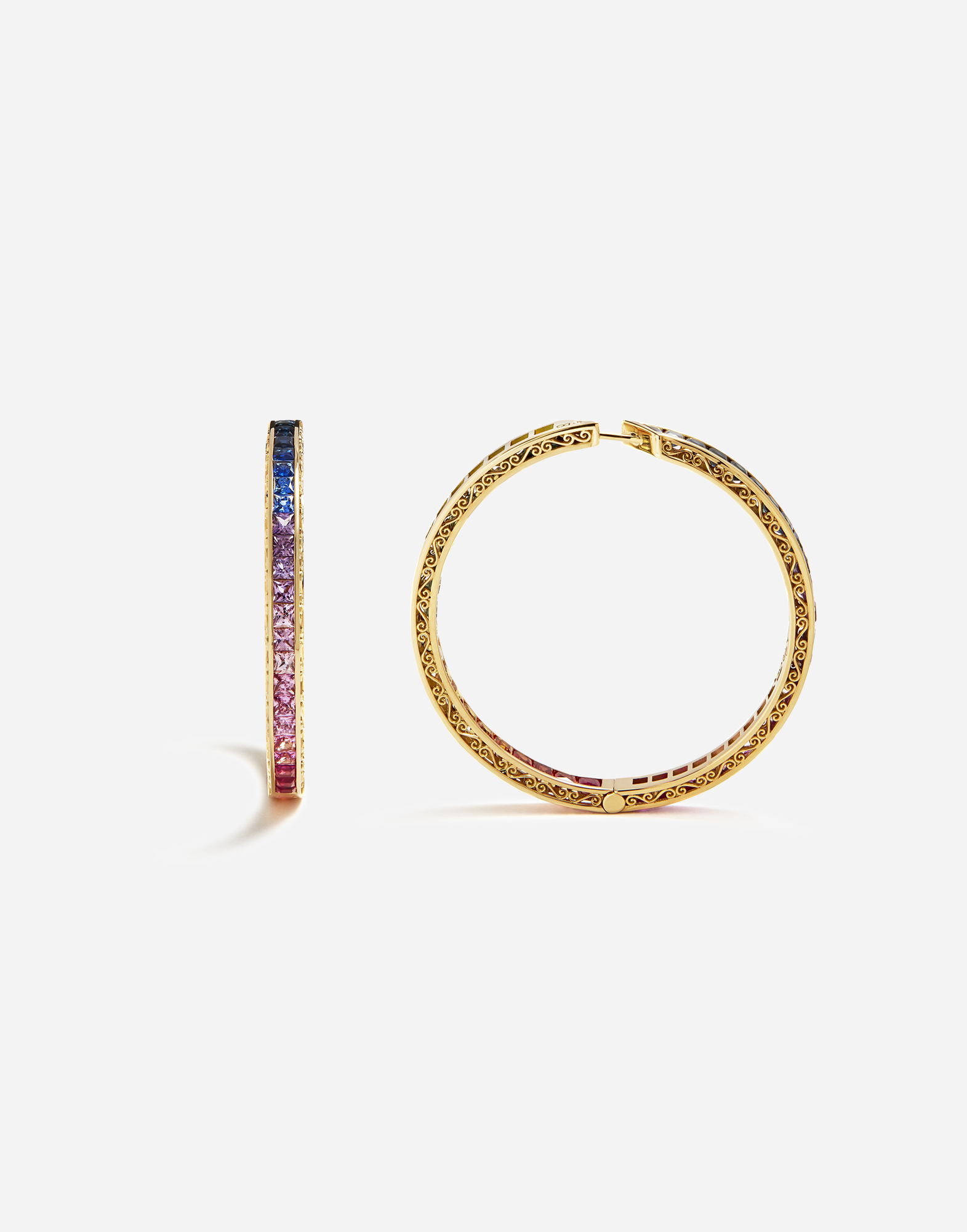 Shop Dolce & Gabbana Multi-colored Sapphire Hoop Earrings In Gold
