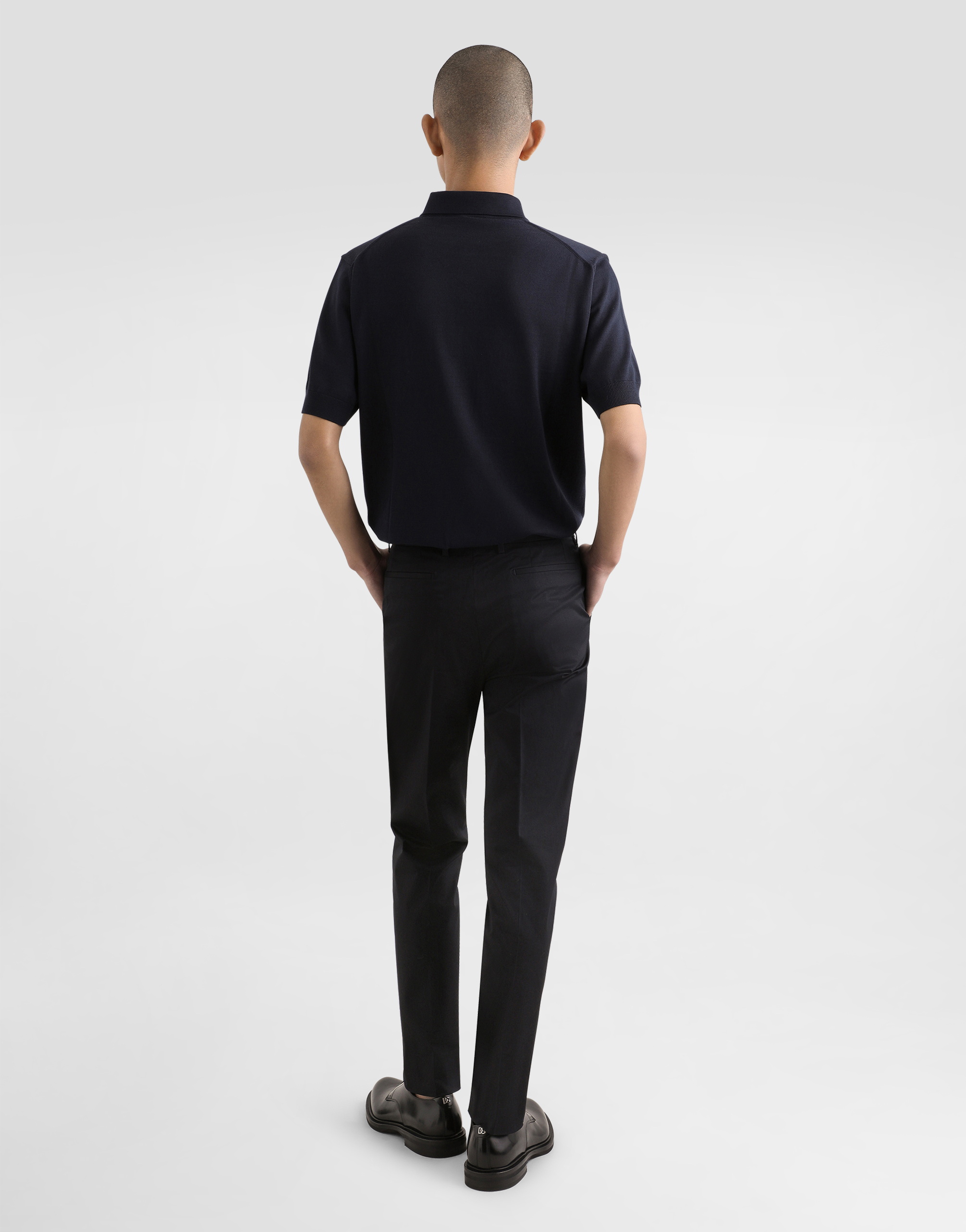Dolce & Gabbana Dark Gray Logo Plaque Cotton Men Polo Shirt T-shirt In Blue