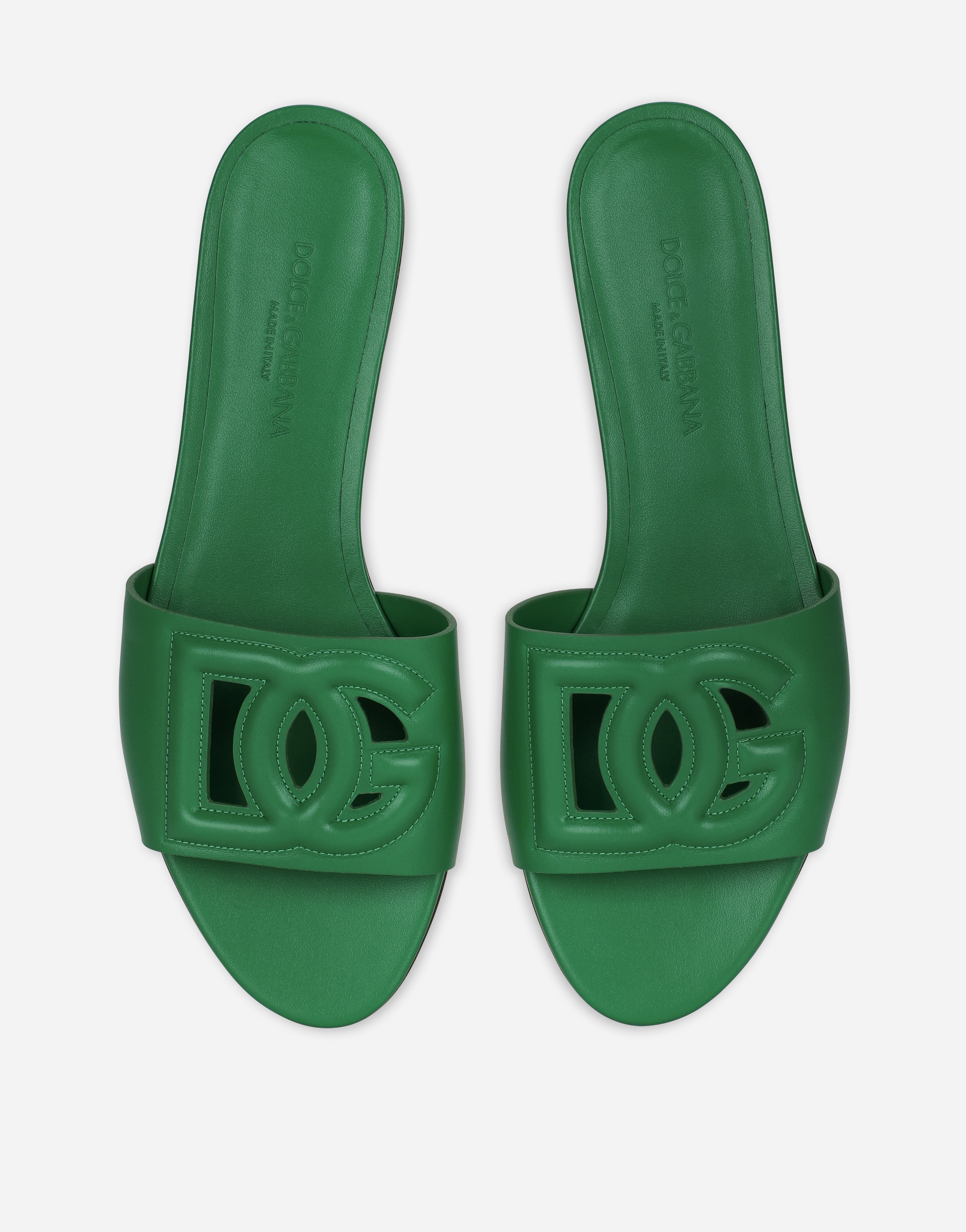 Shop Dolce & Gabbana Calfskin Sliders With Dg Logo In Green