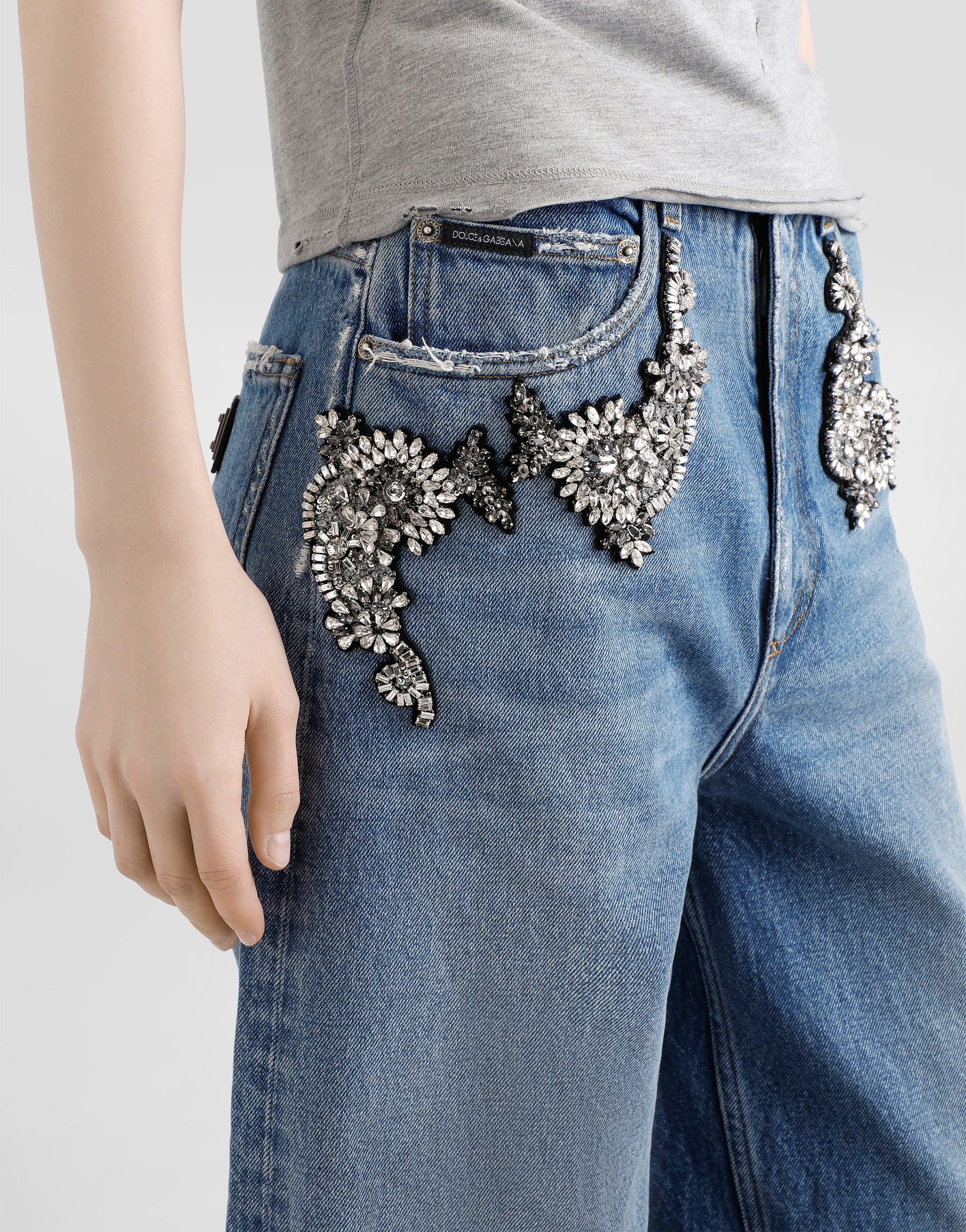 Dolce & Gabbana Crystal-embellished Jeans In Blue