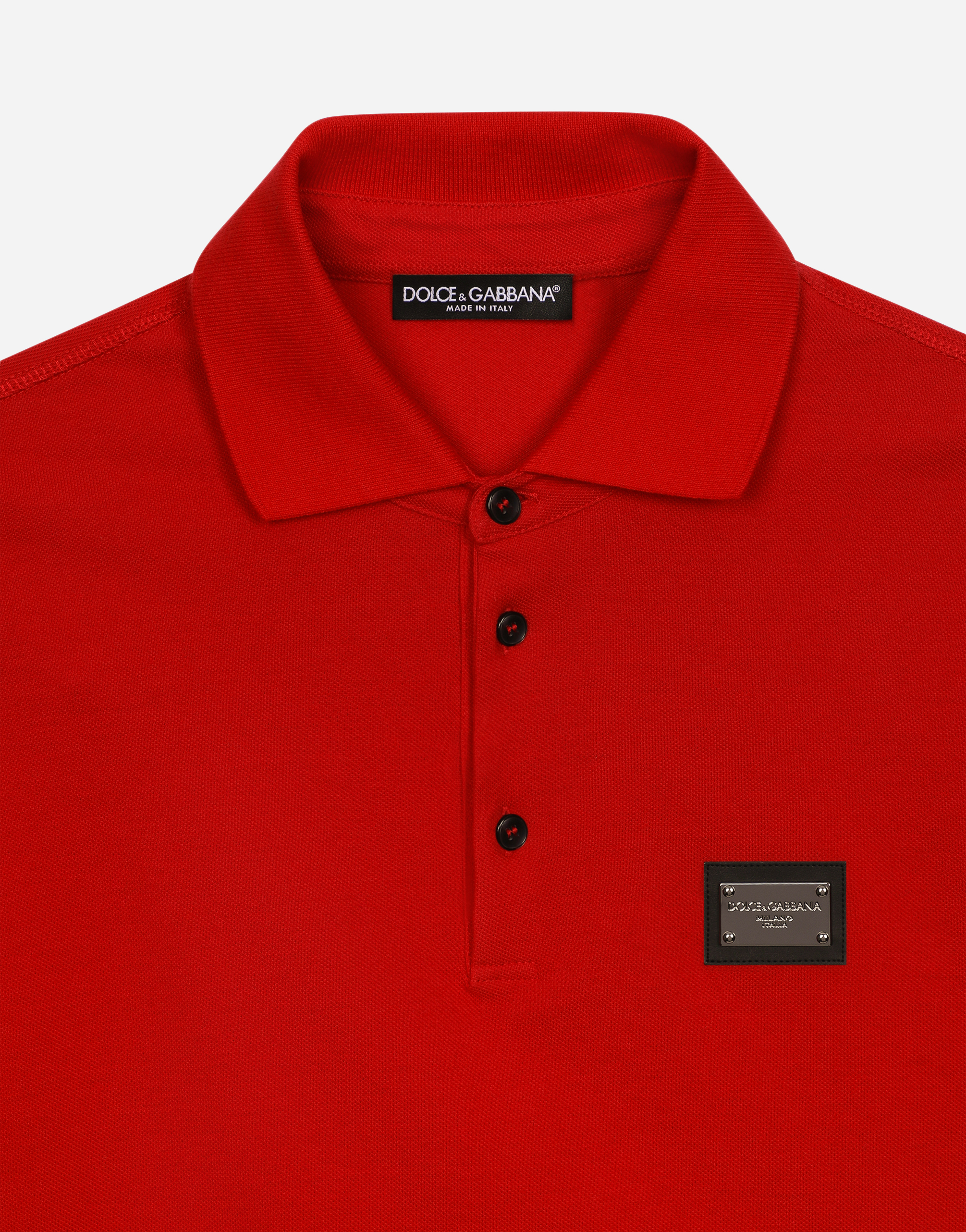 Shop Dolce & Gabbana Cotton Piqué Polo-shirt With Branded Tag In Bordeaux