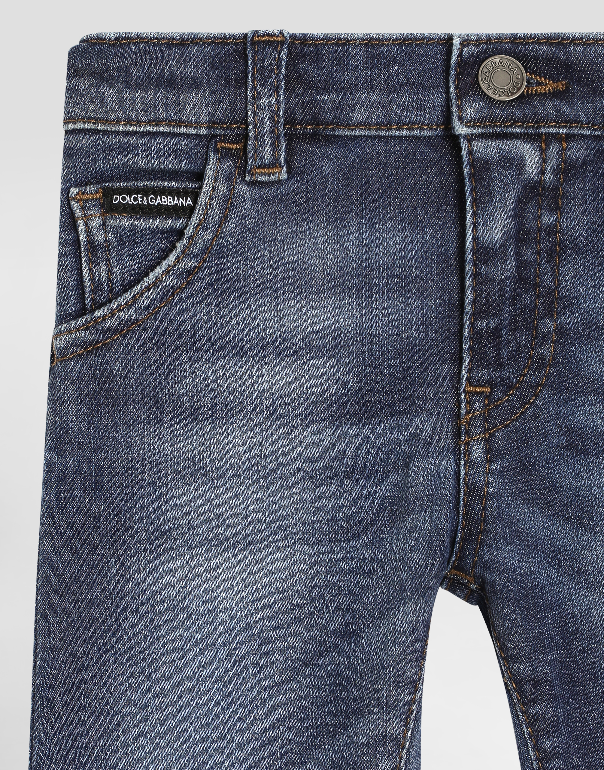 Regular-fit dark blue wash stretch jeans