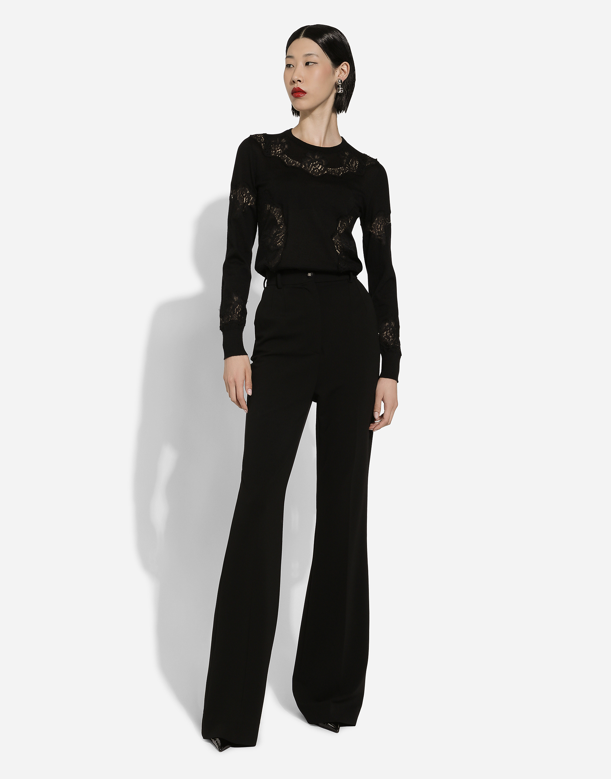 Shop Dolce & Gabbana Cashmere And Silk Sweater With Lace Inlay In Black