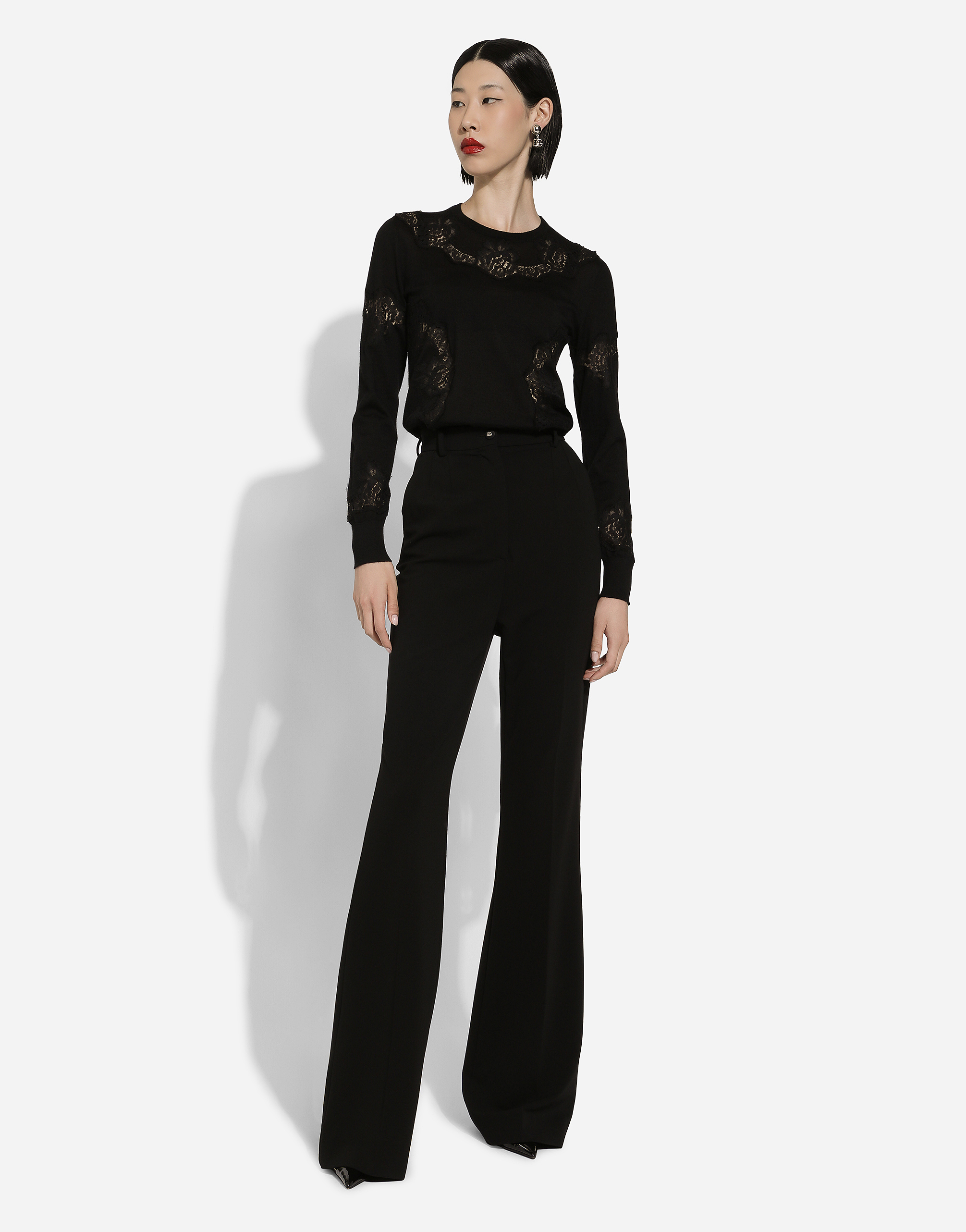 Dolce & Gabbana Sweater With Lace Inlay In Black