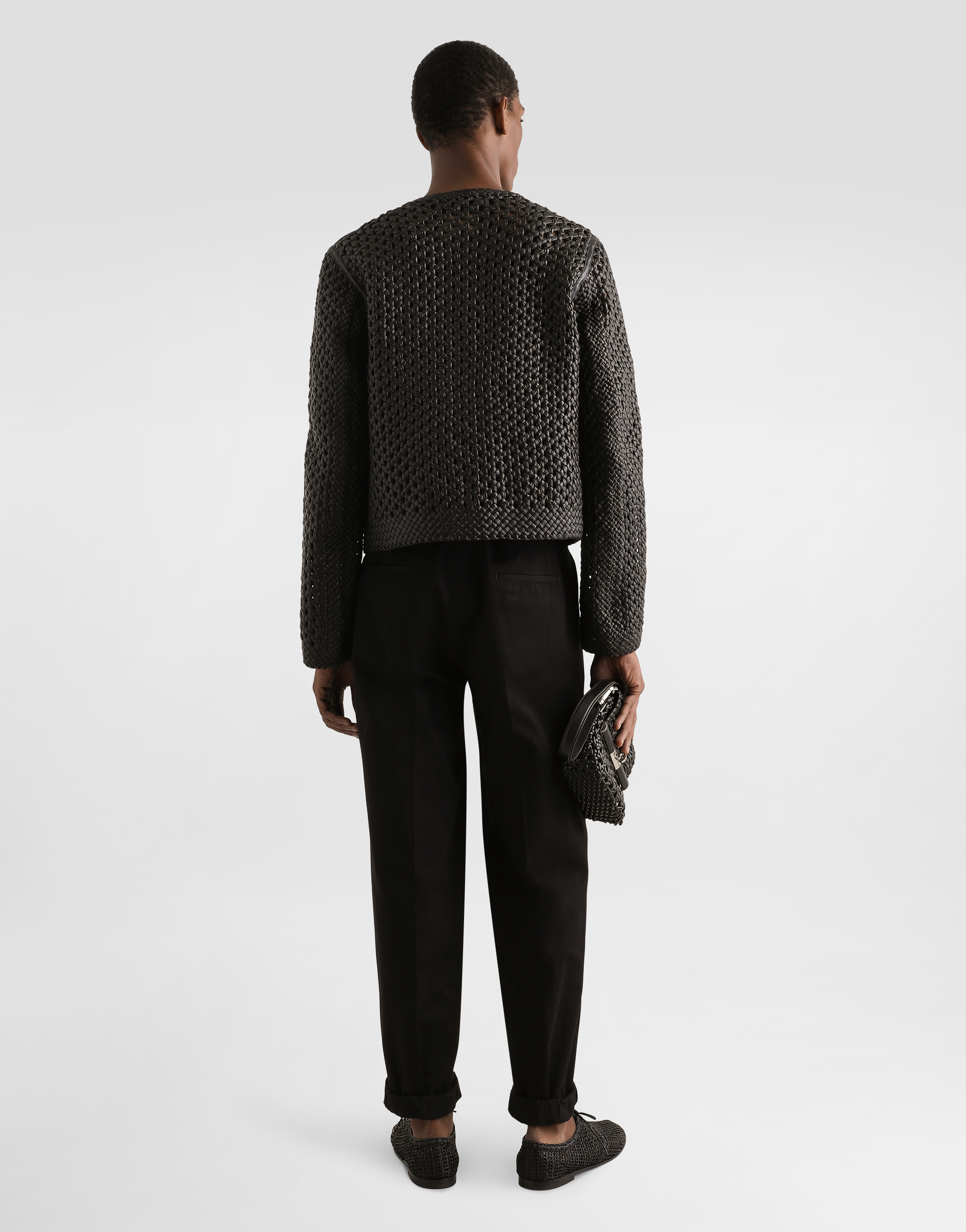Dolce & Gabbana Woven Nappa-leather Jacket In Black