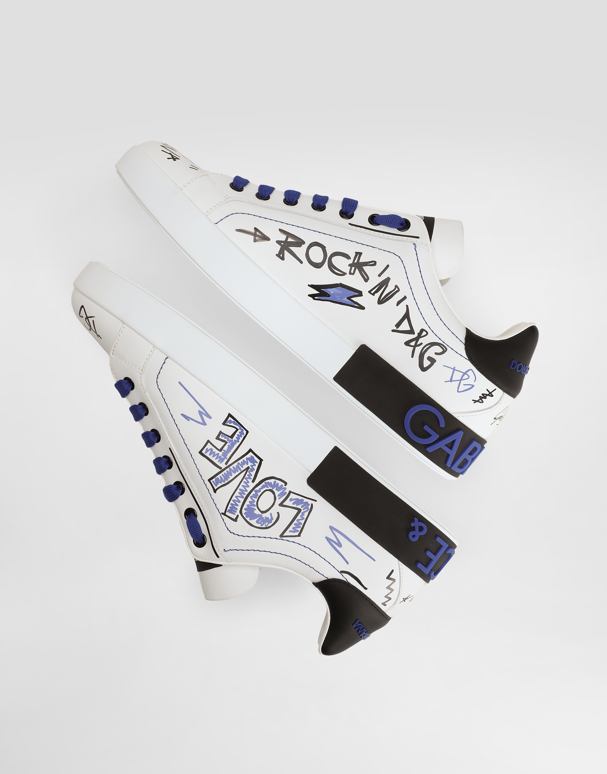 Dolce & Gabbana Calfskin Portofino Sneakers With Embroidery And Studs In Multicolor