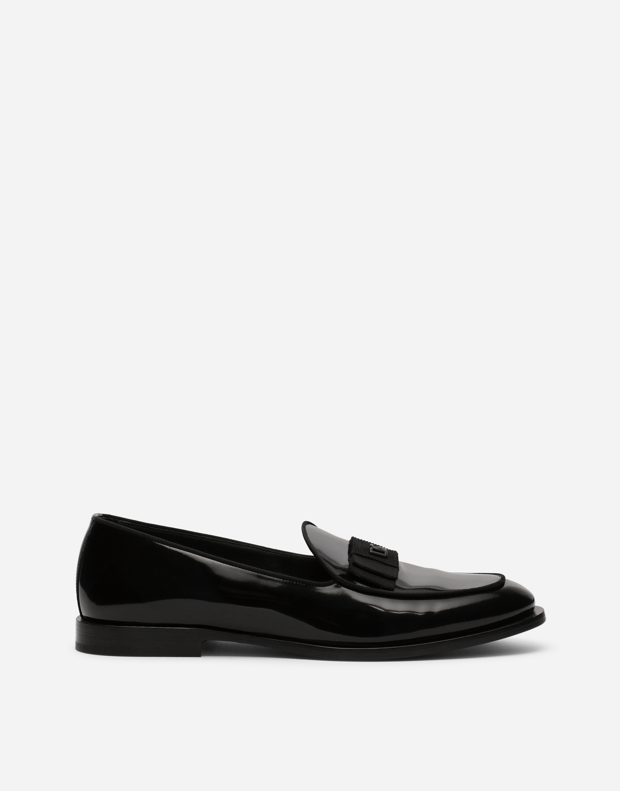 Dolce & Gabbana Polished Calfskin Slippers In Black