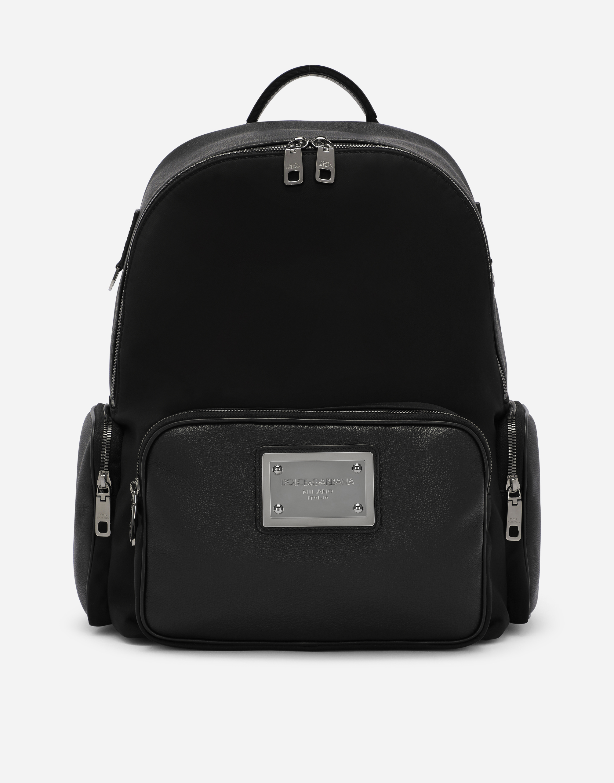 Dolce & Gabbana Grainy Calfskin And Nylon Backpack - Man Backpacks And Fanny Packs Black Fabric Onesize