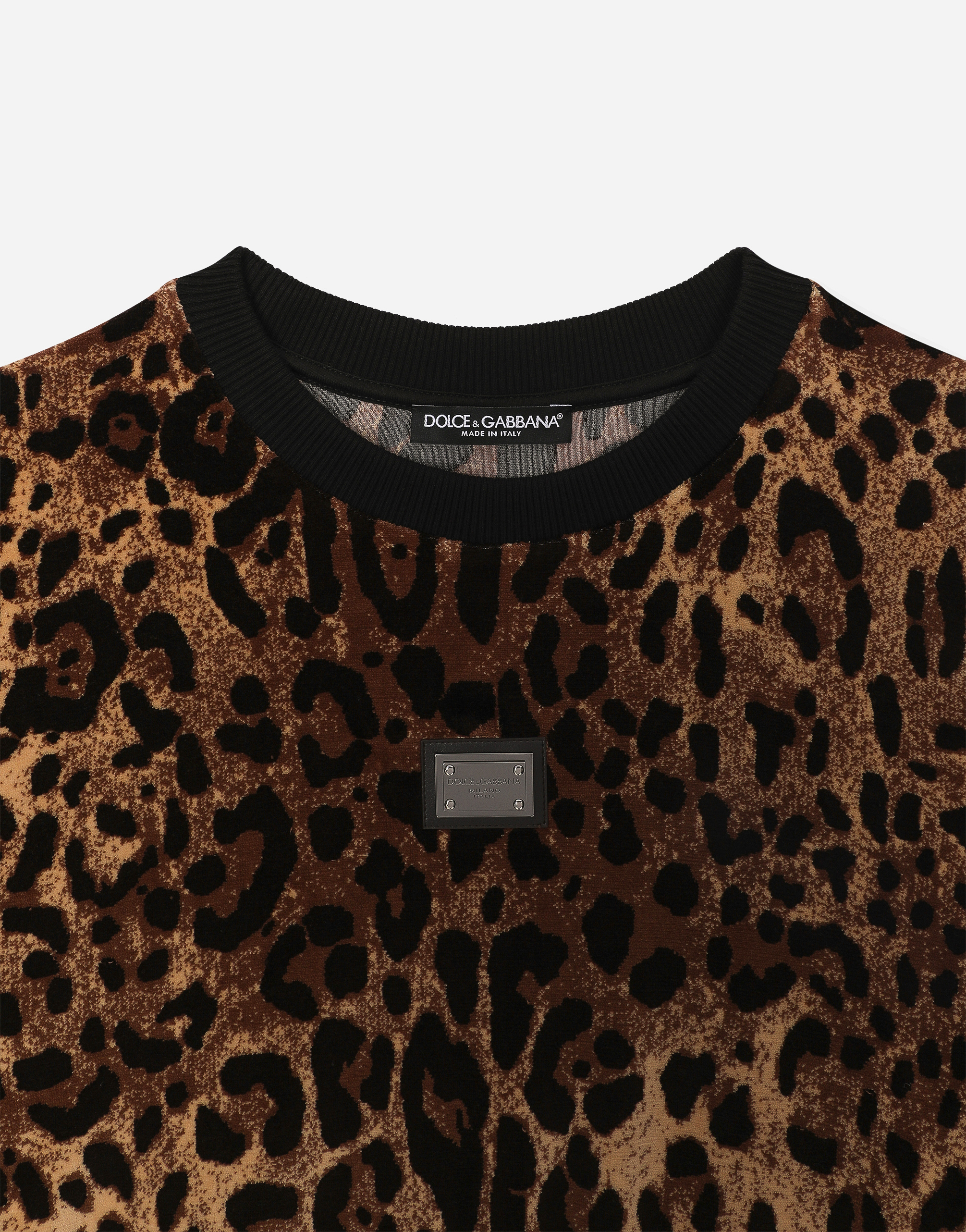  Dolce & Gabbana Dolce & Gabbana Round-neck Chenille Sweatshirt With Jacquard Leopard Design - Woman T-shirts And Sweatshirts Multi-colored Cotton L 