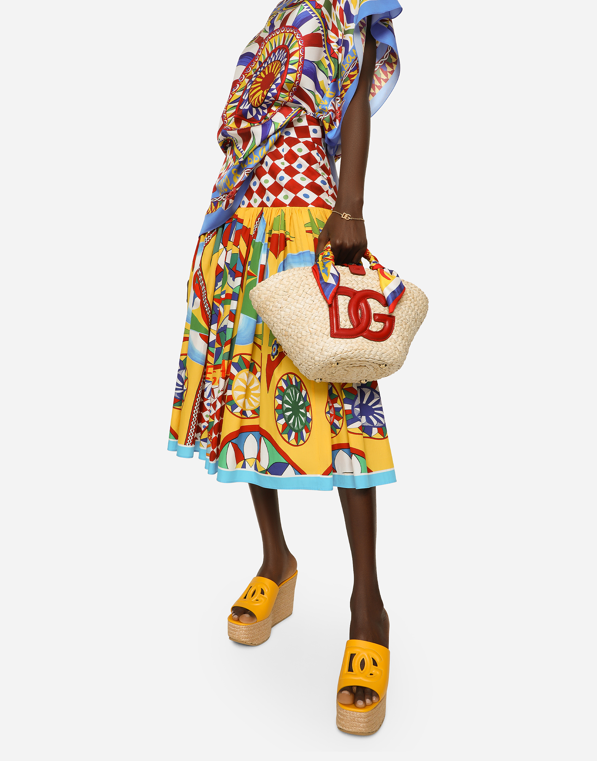 DOLCE & GABBANA POPLIN MIDI SKIRT WITH CARRETTO PRINT