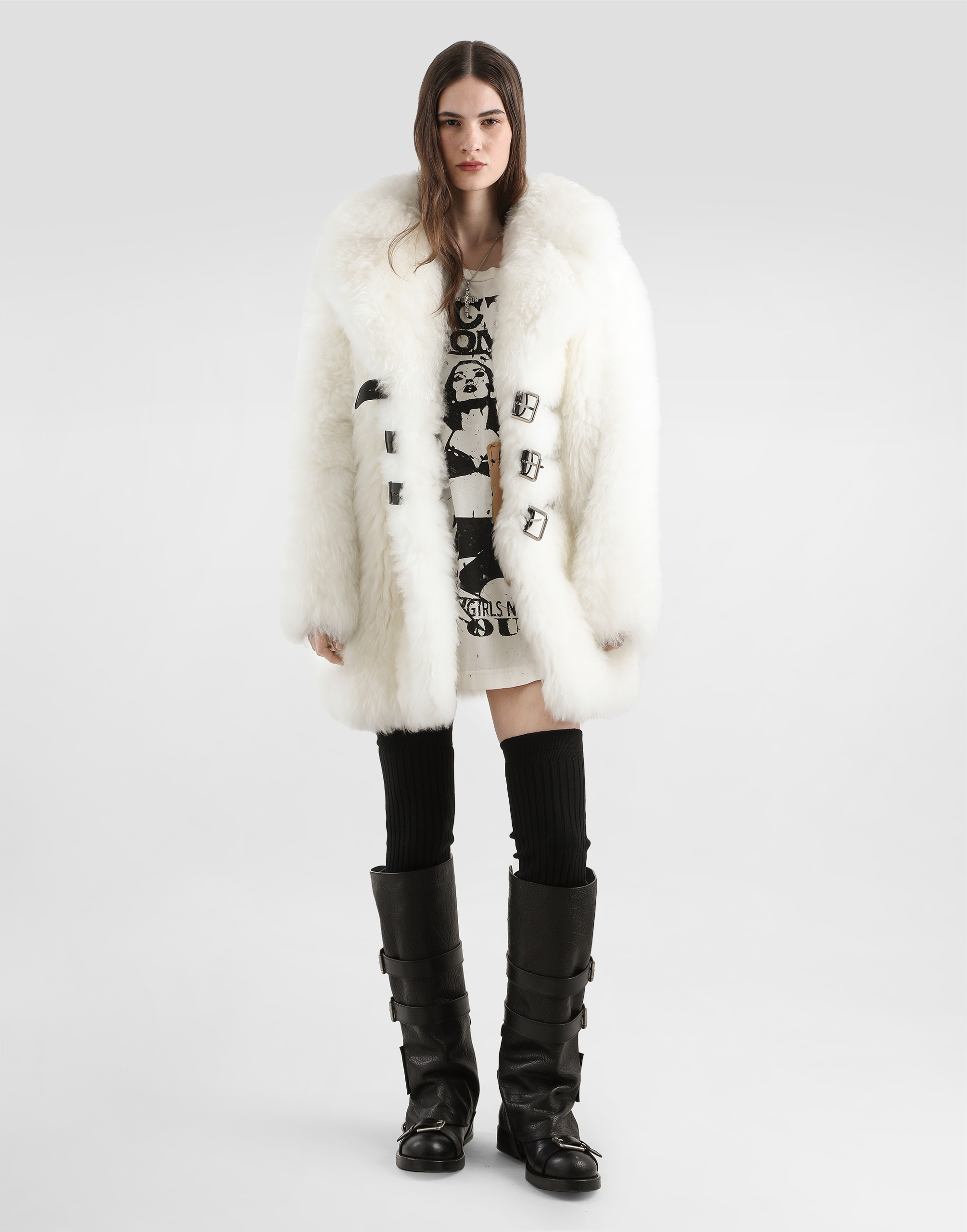 Dolce & Gabbana Single-breasted Coat With Faux Fur In White