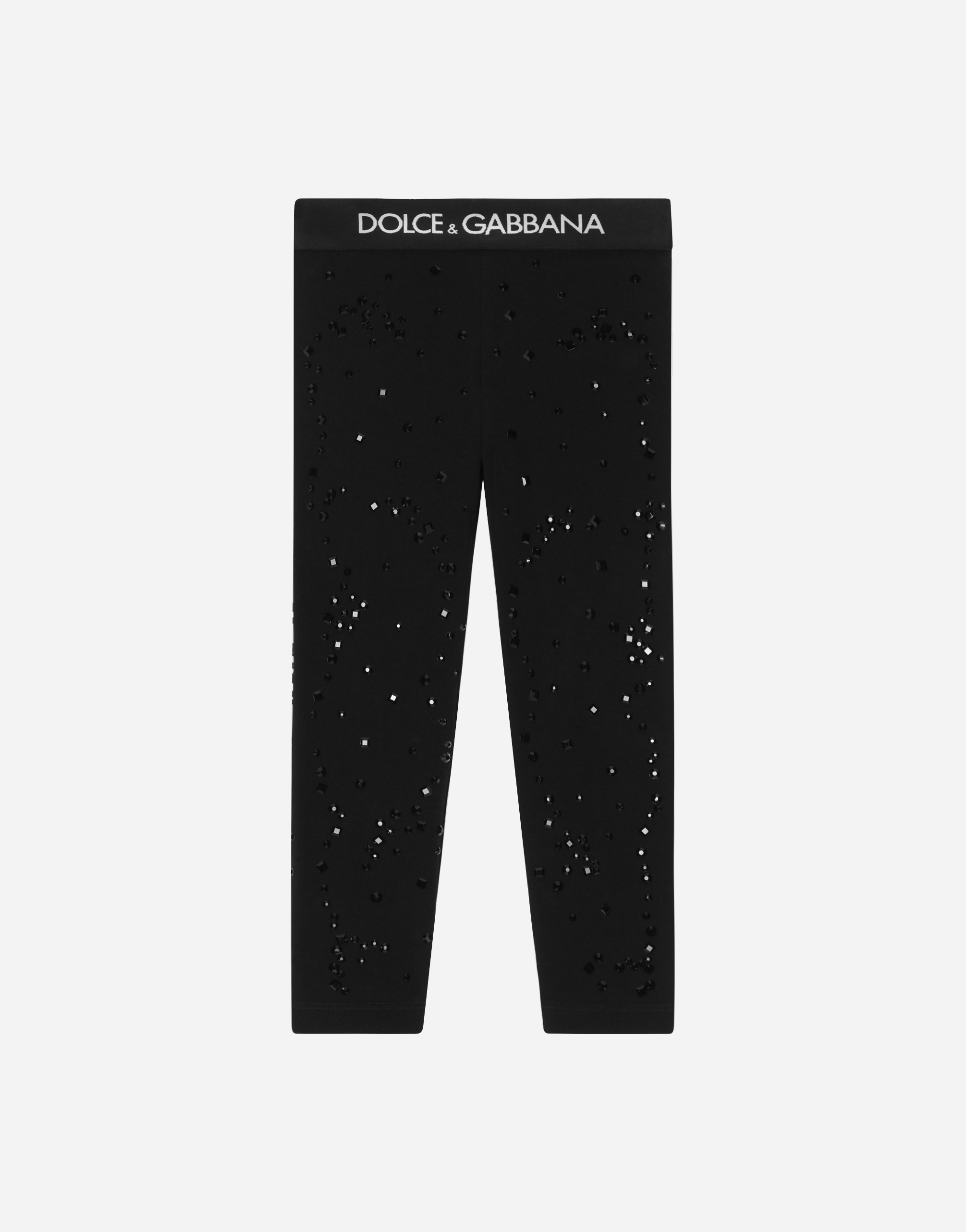 Shop Dolce & Gabbana Interlock Leggings With Fusible Rhinestones In Multicolor