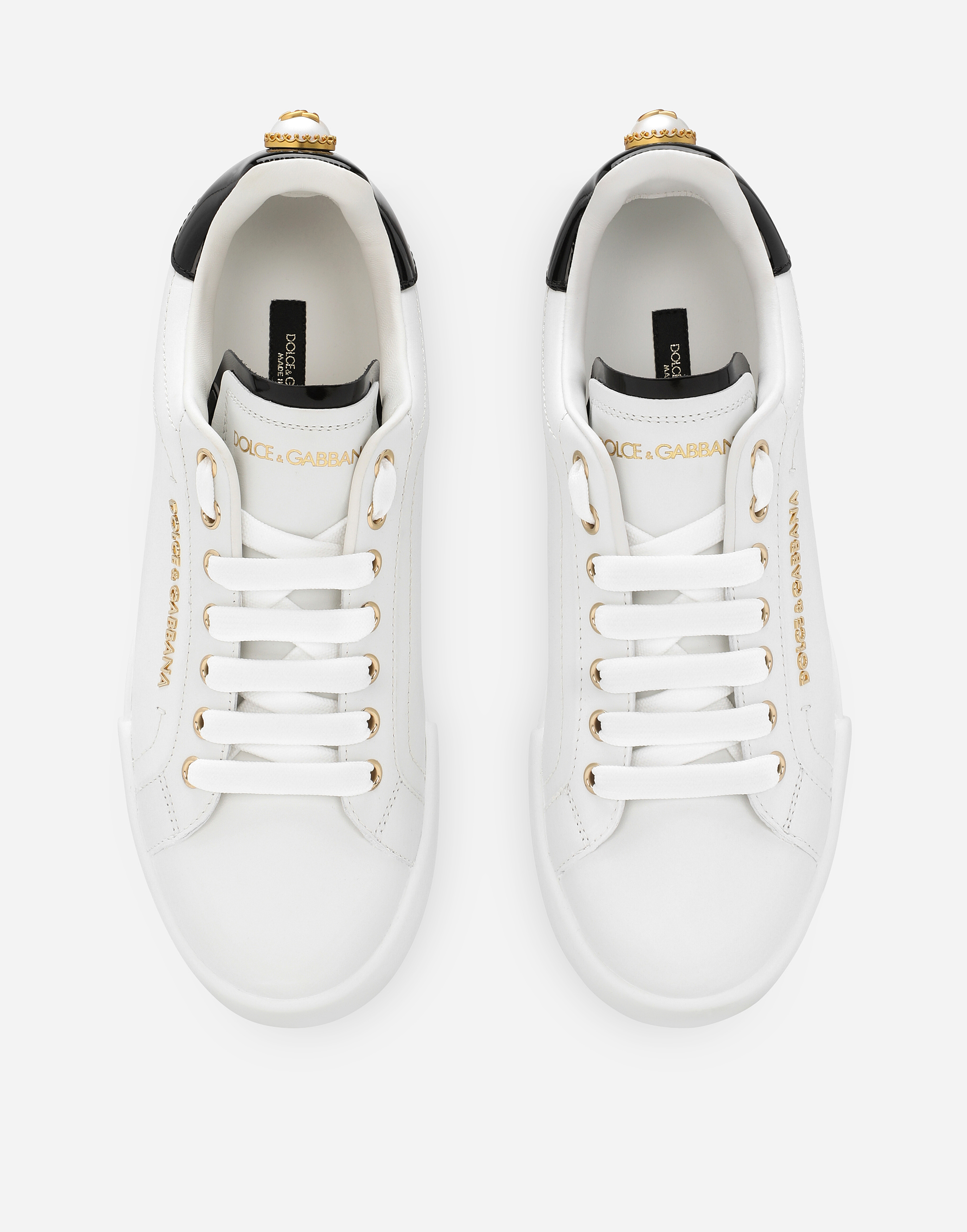 Dolce & Gabbana White Low Top Sneakers With Logo Lettering On The Tongue And Logo Detail On The Heel In Leather Woma In White
