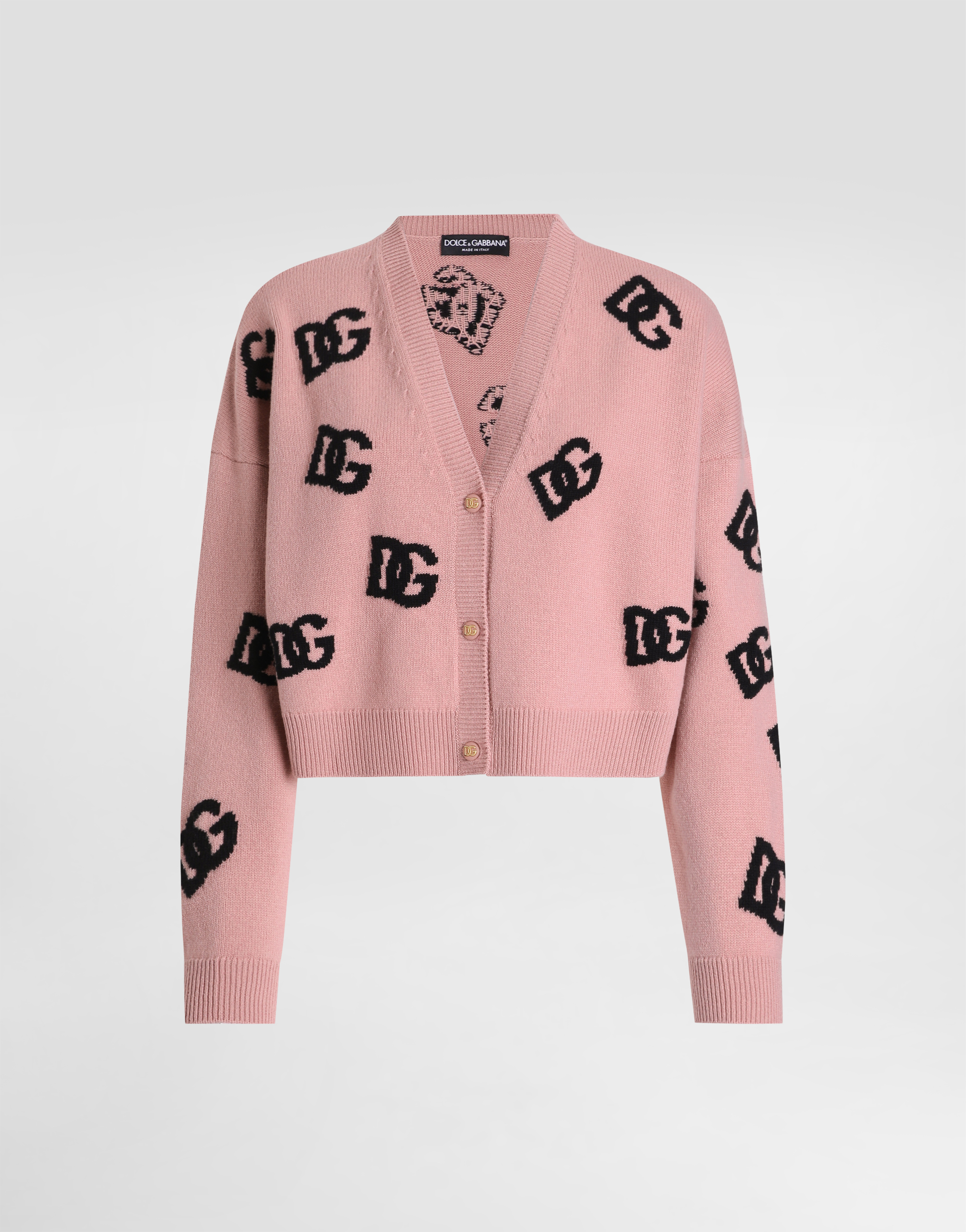 Dolce & Gabbana Cropped Wool Cardigan With Dg Logo Inlay - Woman Sweaters And Cardigans Pink