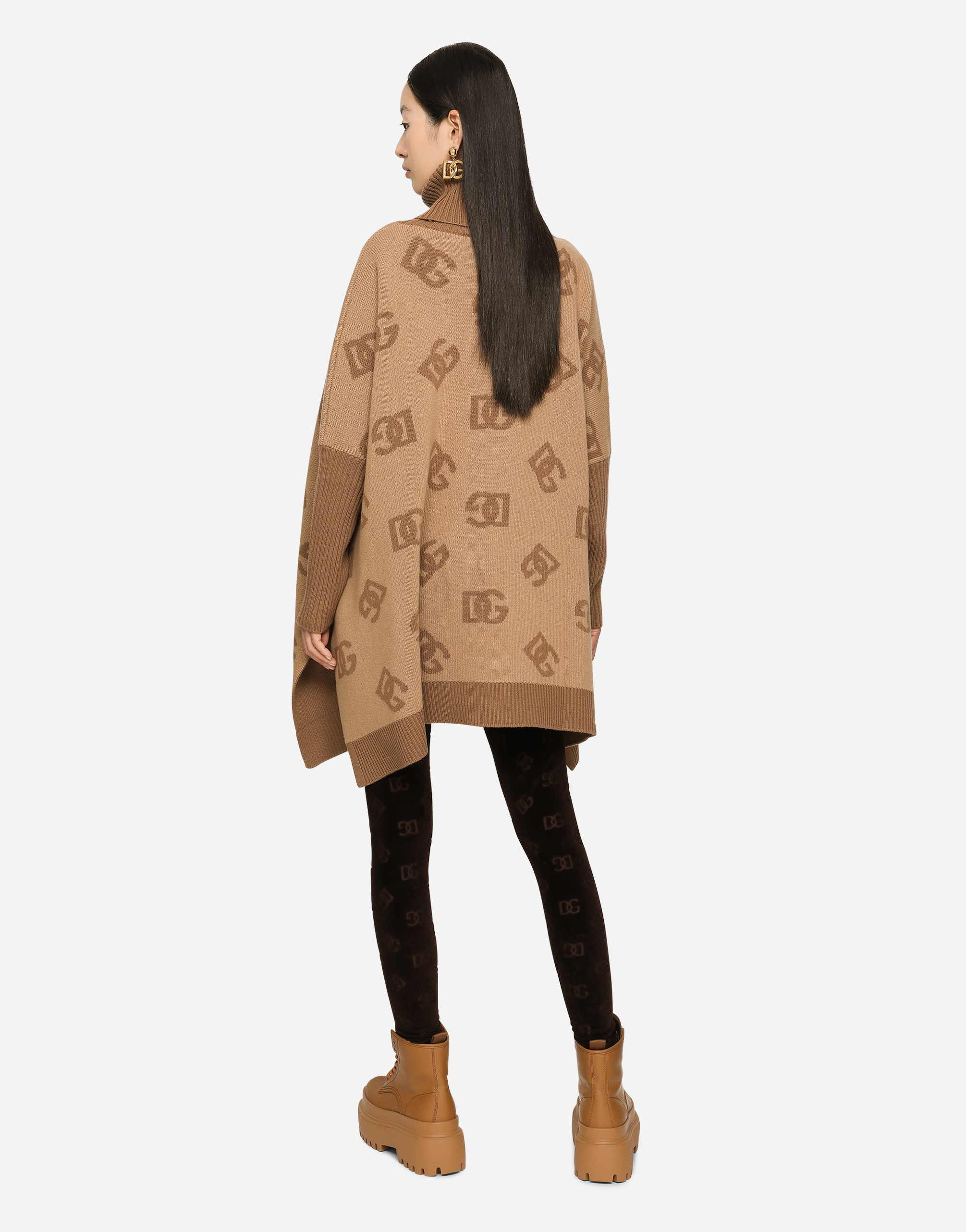 DOLCE & GABBANA SHORT WOOL TURTLE-NECK PONCHO WITH DG INLAY