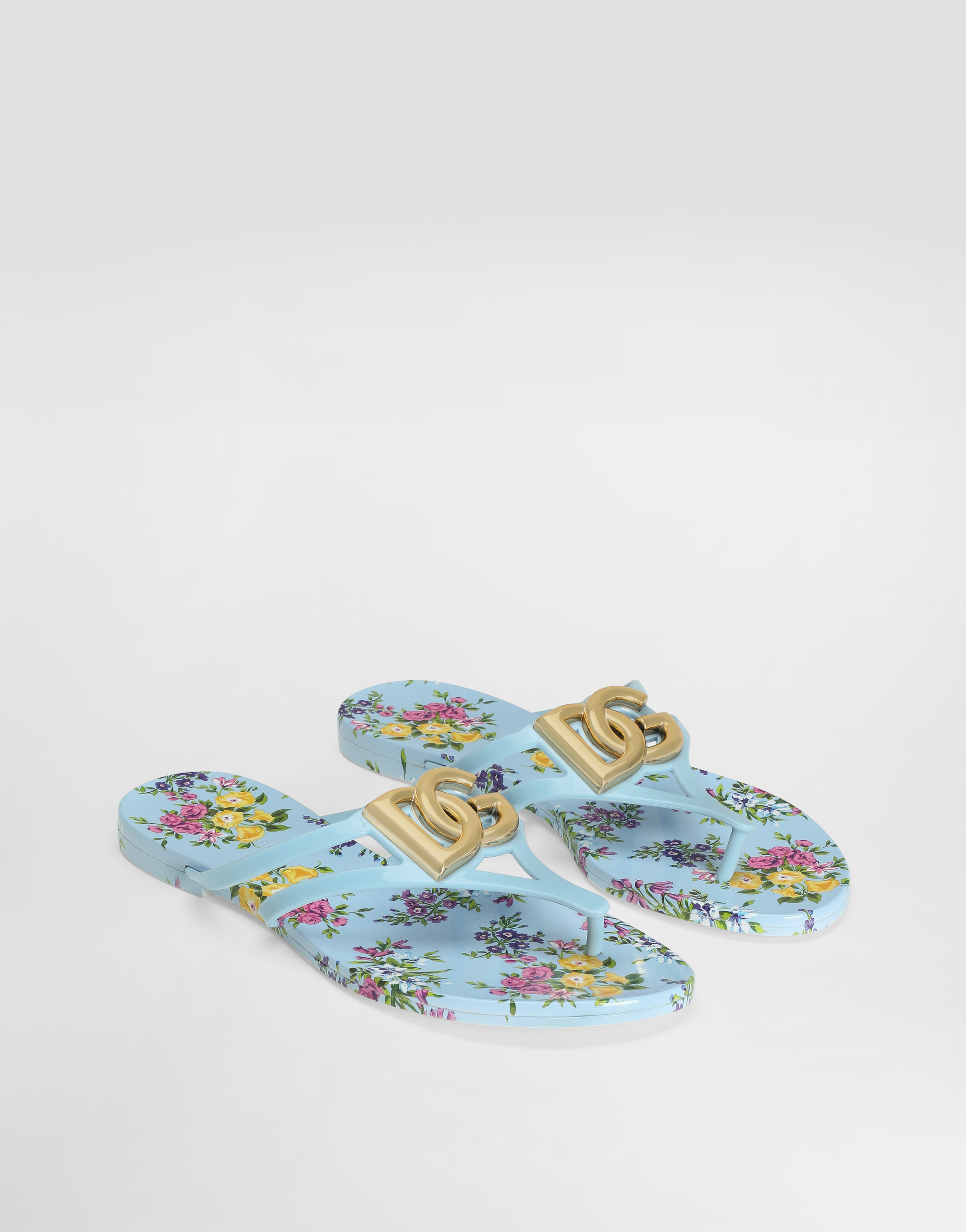  Dolce & Gabbana Rubber Beachwear Slides With Logo And Little Flowers Print - Frau Pantoletten Und Mules Multicolor 36 