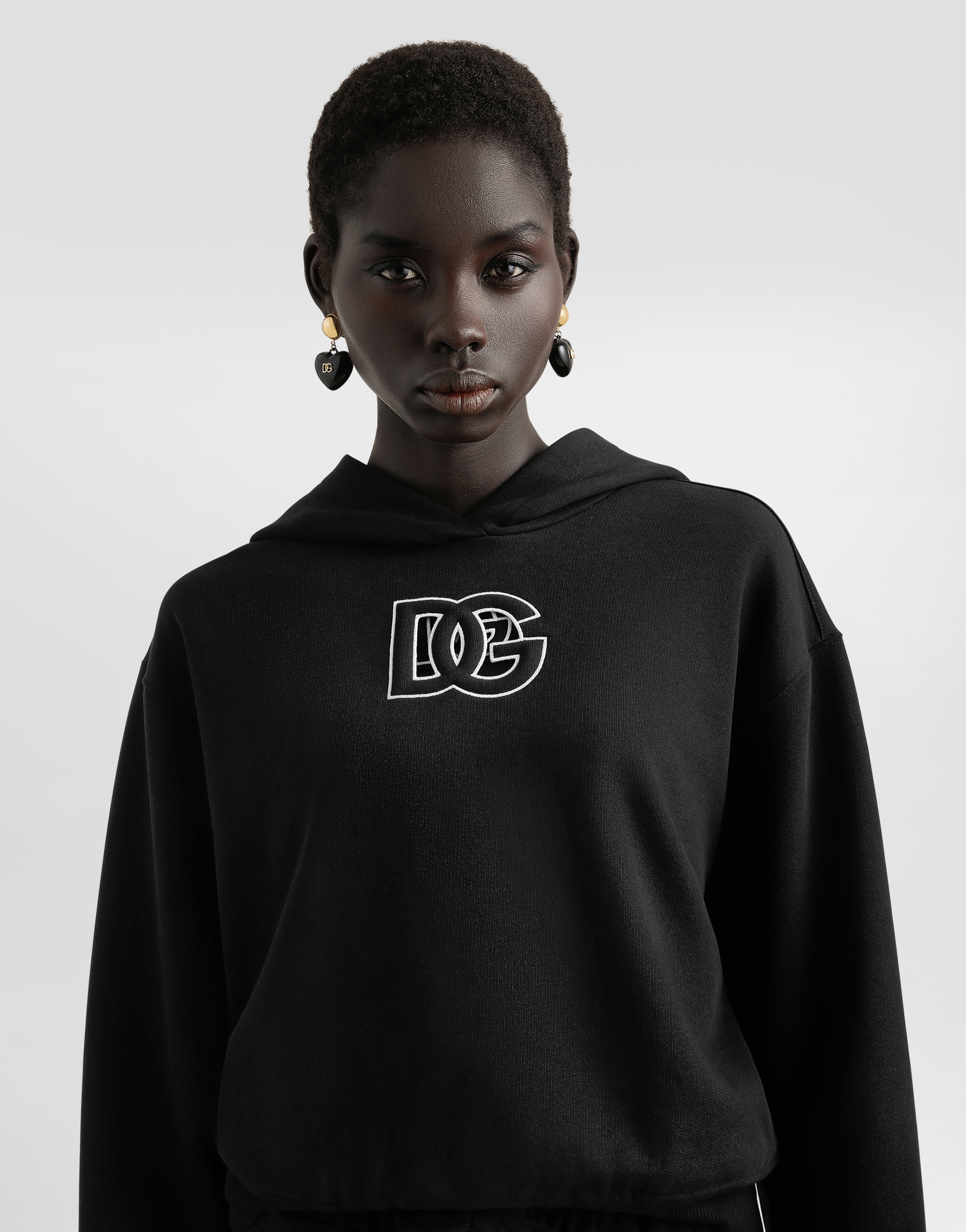 Dolce & Gabbana Cotton Sweatshirt With Dg Embroidery In Black