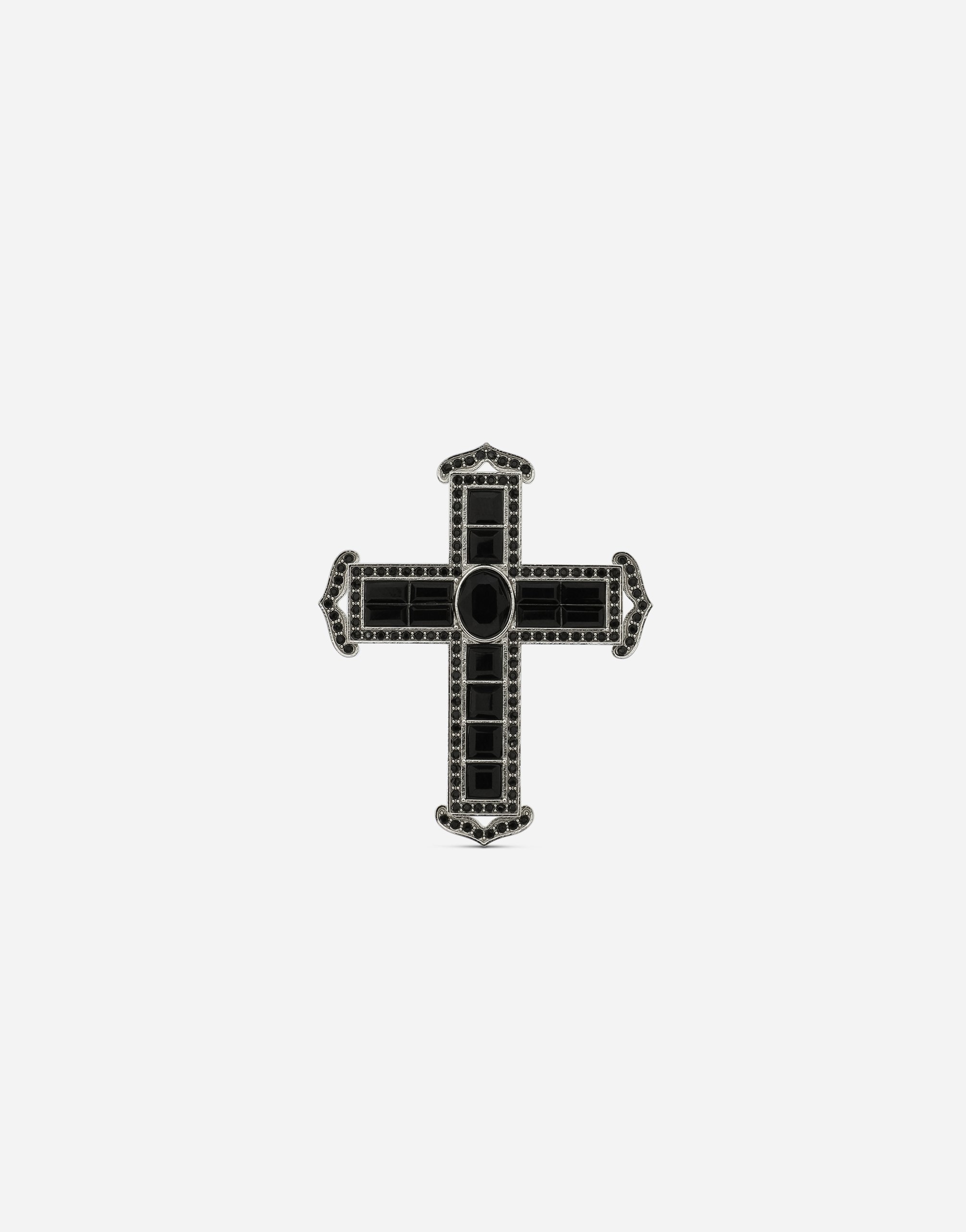Shop Dolce & Gabbana Cross Ring With Rhinestones In Black