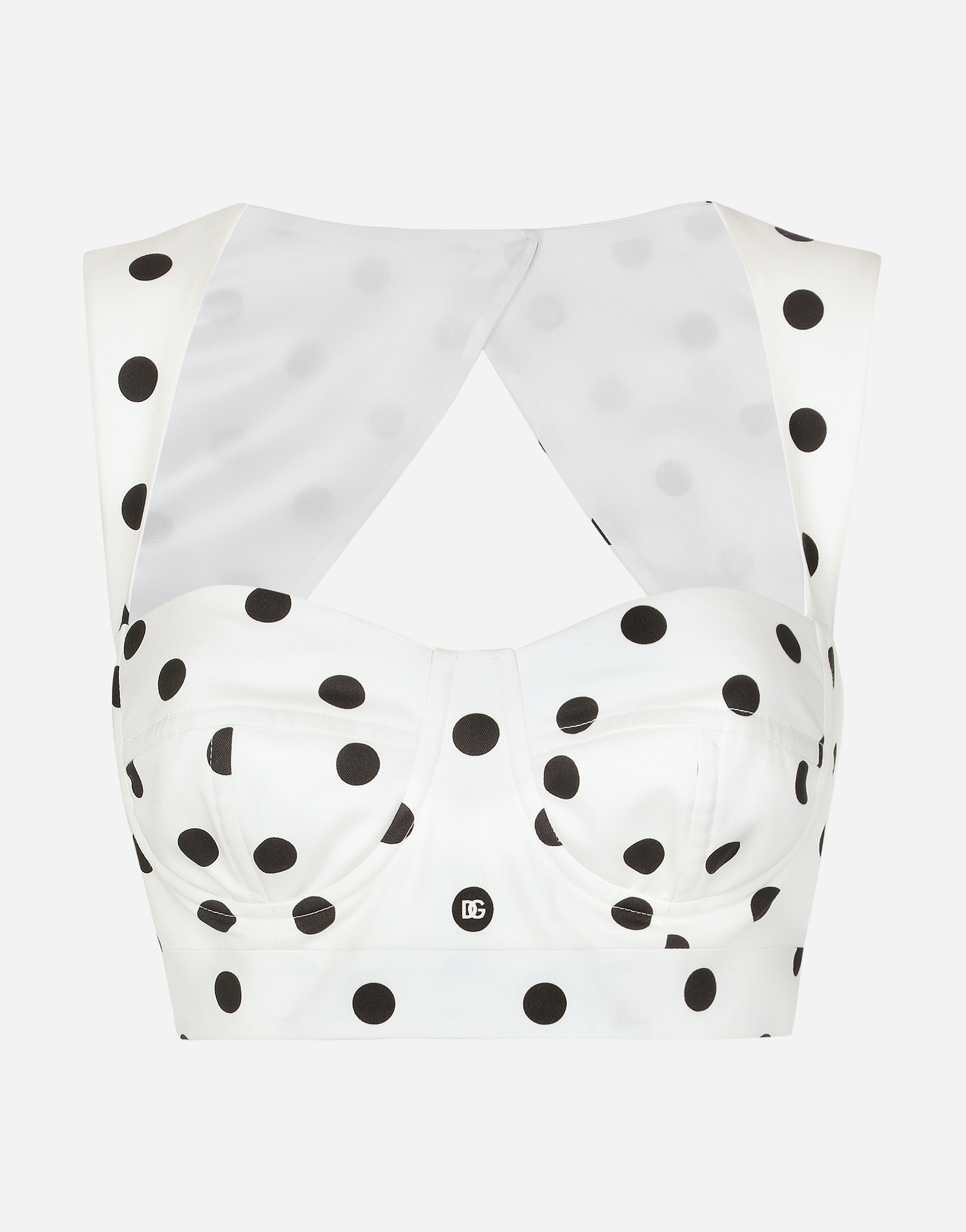Dolce & Gabbana Polka-dot Cotton-blend Drill Crop Top In プリ