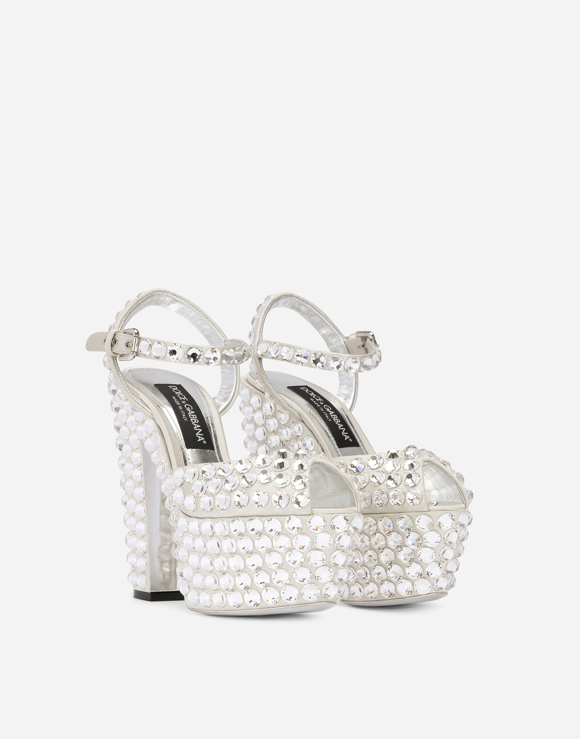 Shop Dolce & Gabbana Satin Platforms With Fusible Rhinestones In Silver