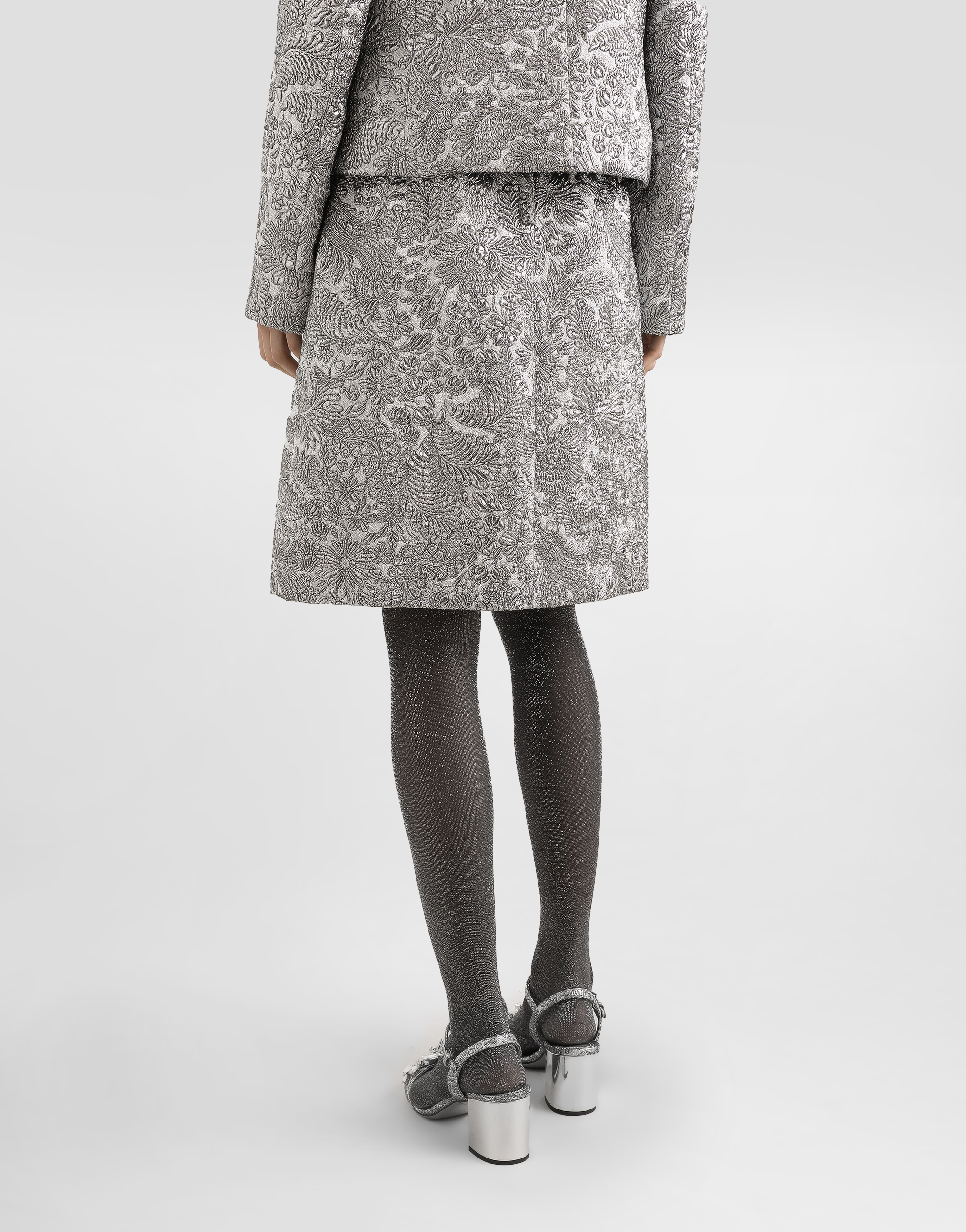 Lamé floral jacquard midi skirt