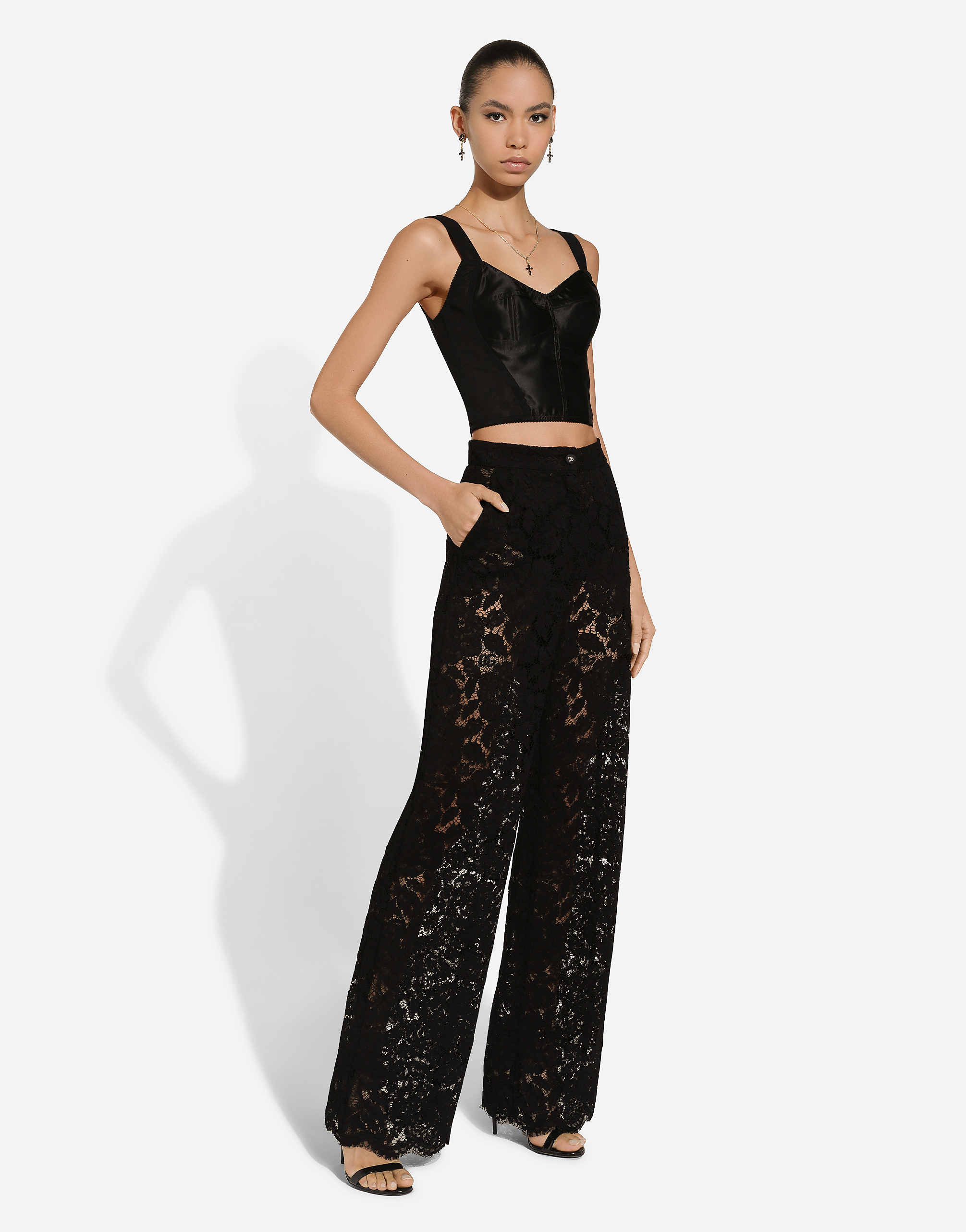 Dolce & Gabbana Women's Lace Wide-leg Trousers In Black