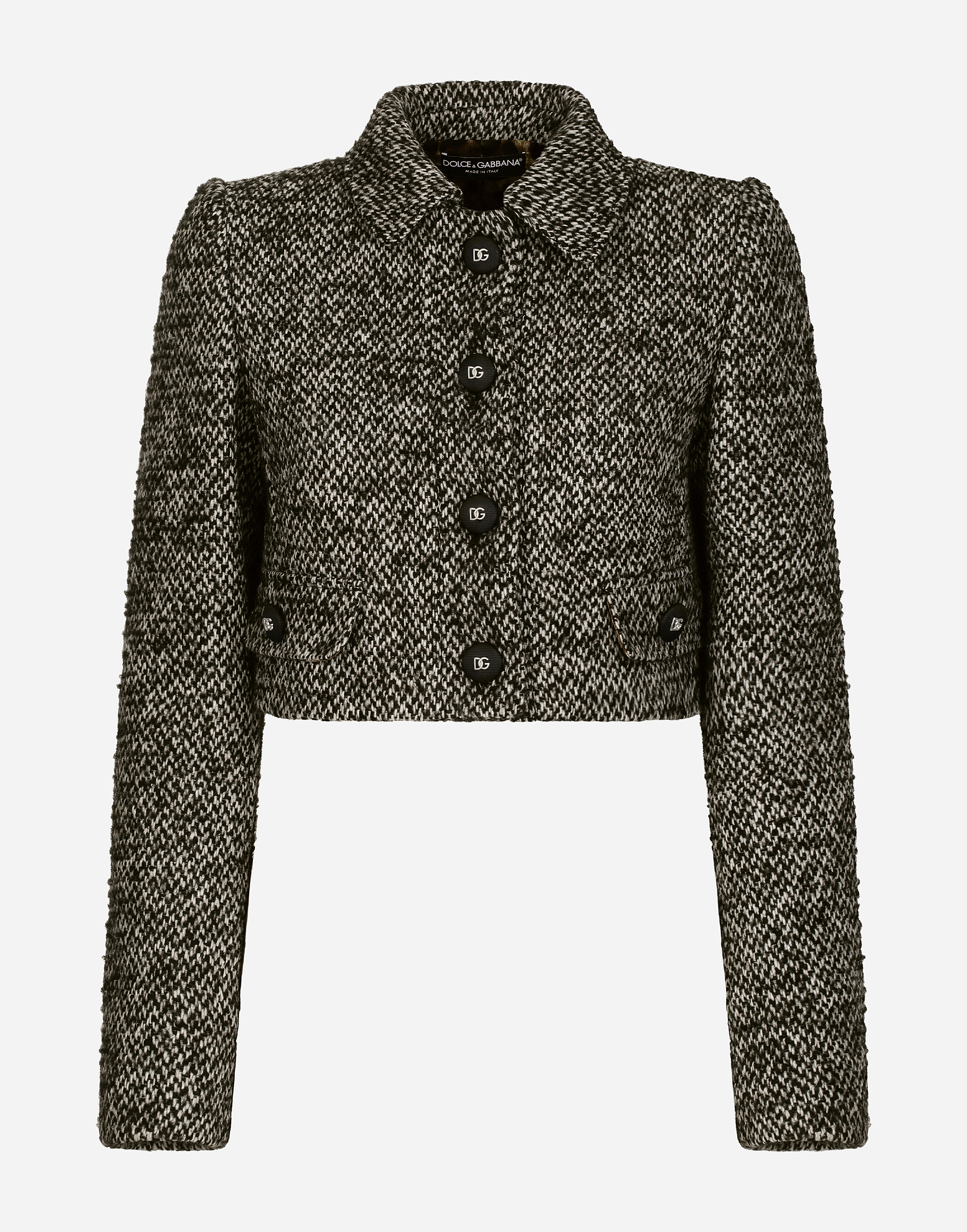 Dolce & Gabbana Cropped Speckled Tweed Jacket In Multicolor