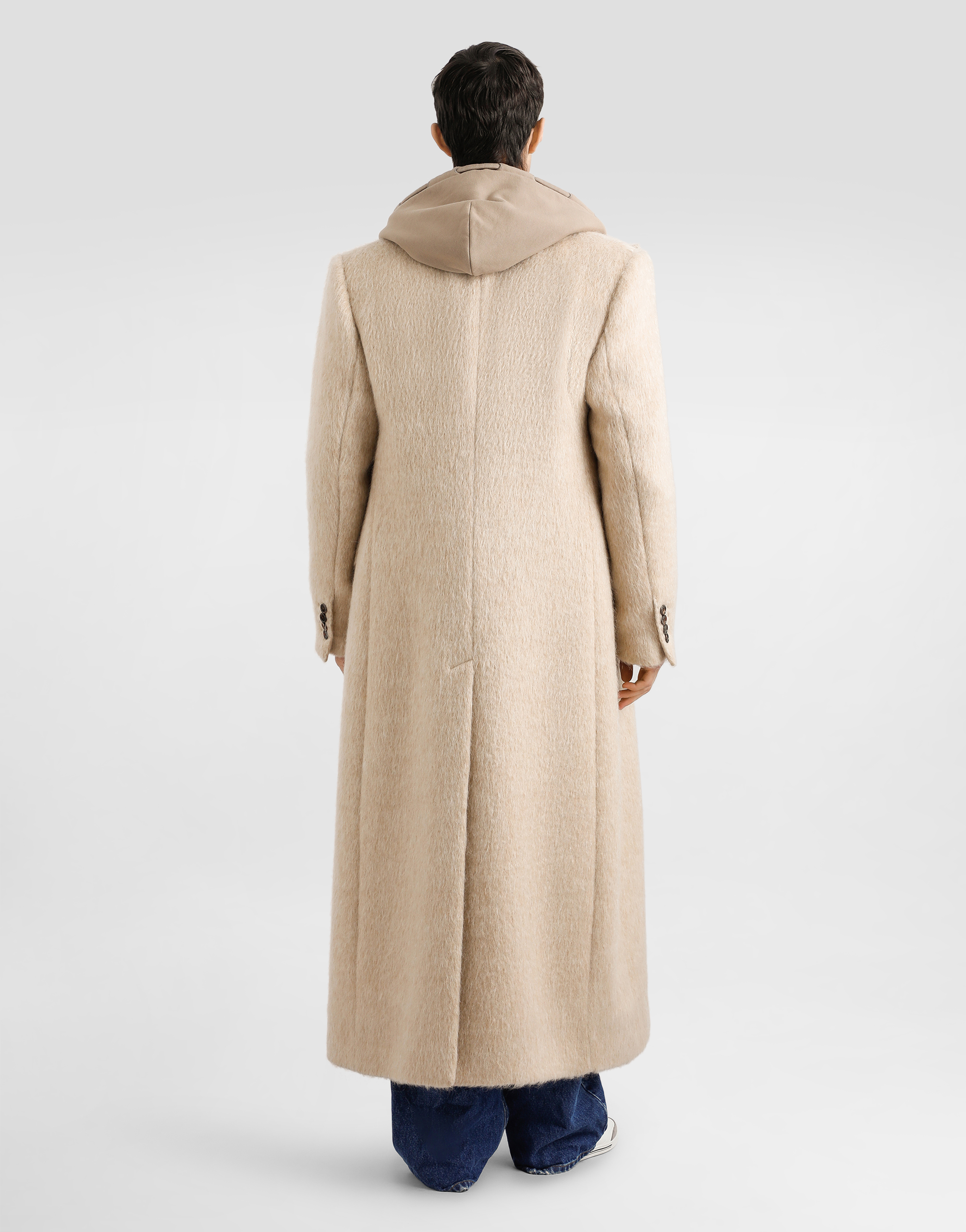 Long-haired mohair blend double-breasted coat