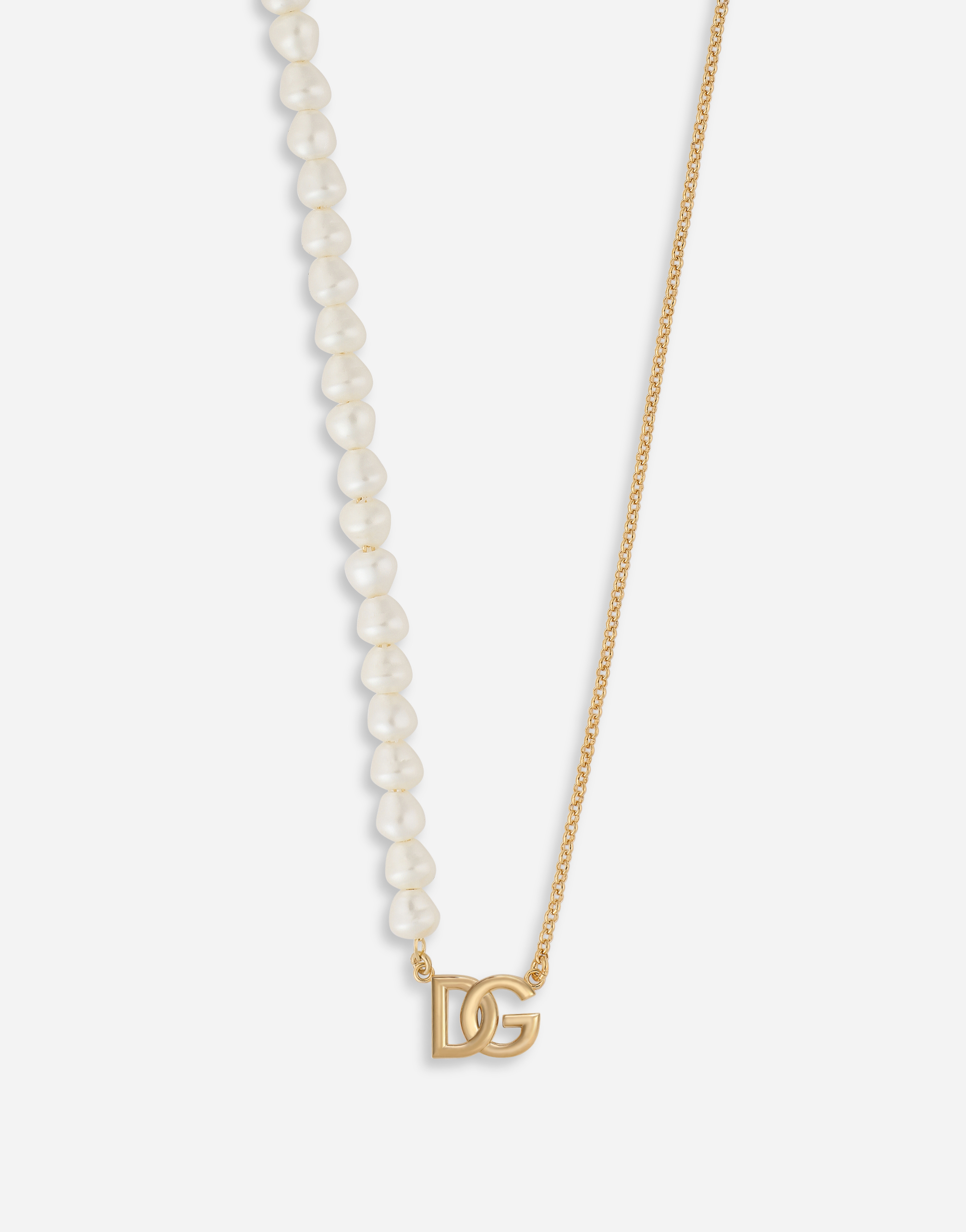 Shop Dolce & Gabbana Necklace With Pearls And Dg Logo In Gold